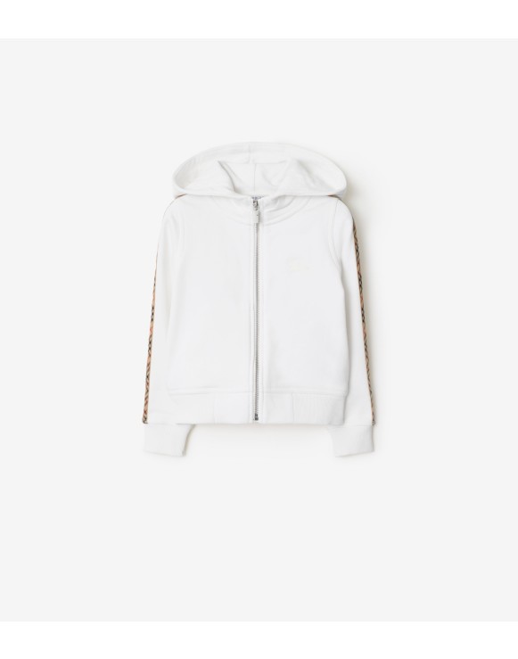 Check Trim Cotton Zip Hoodie