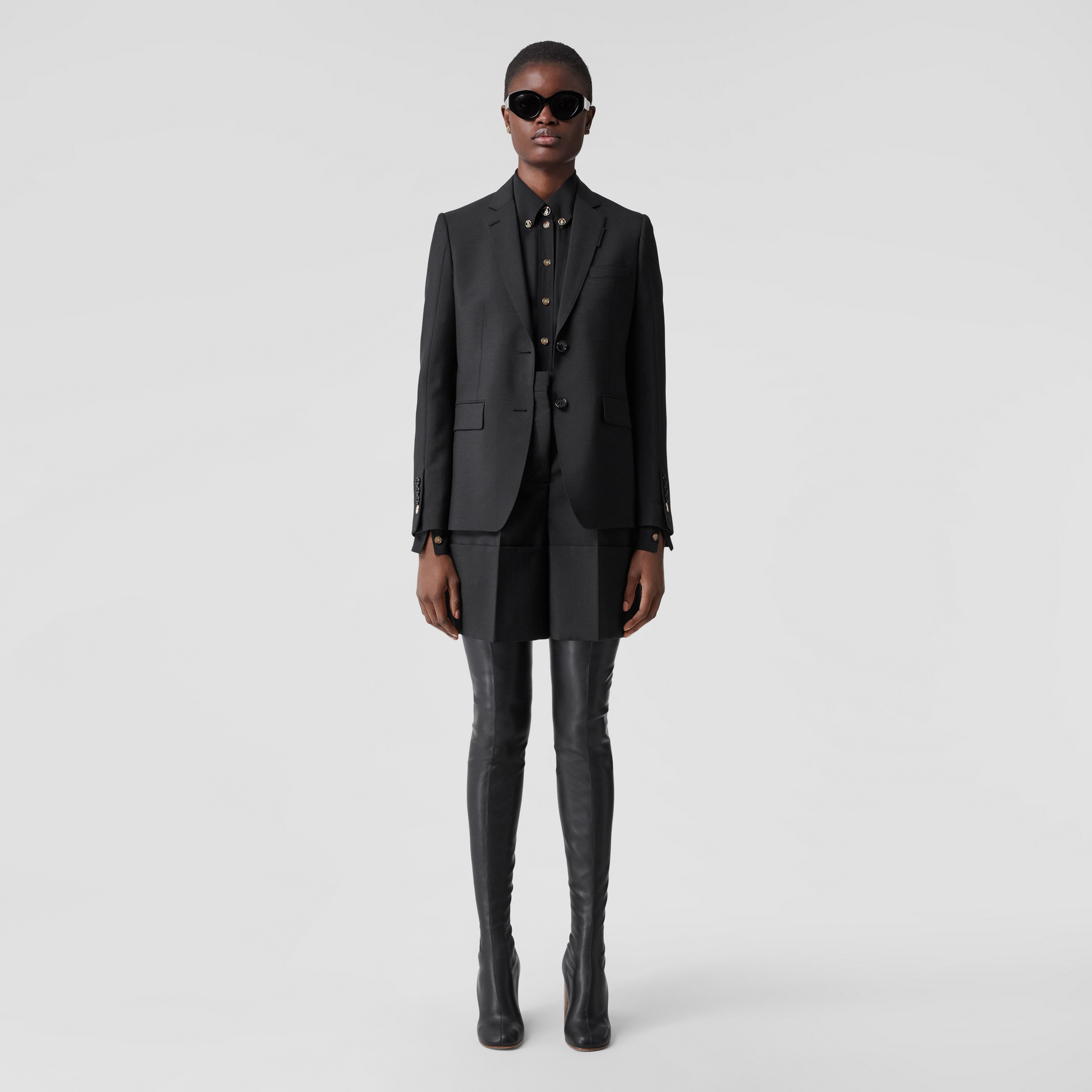 Mohair Wool Tailored Jacket in Black - Women | Burberry® Official - 4