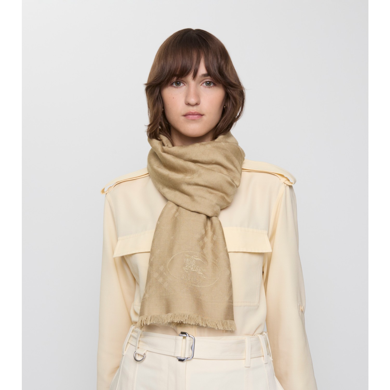Wide Check Wool Silk Scarf