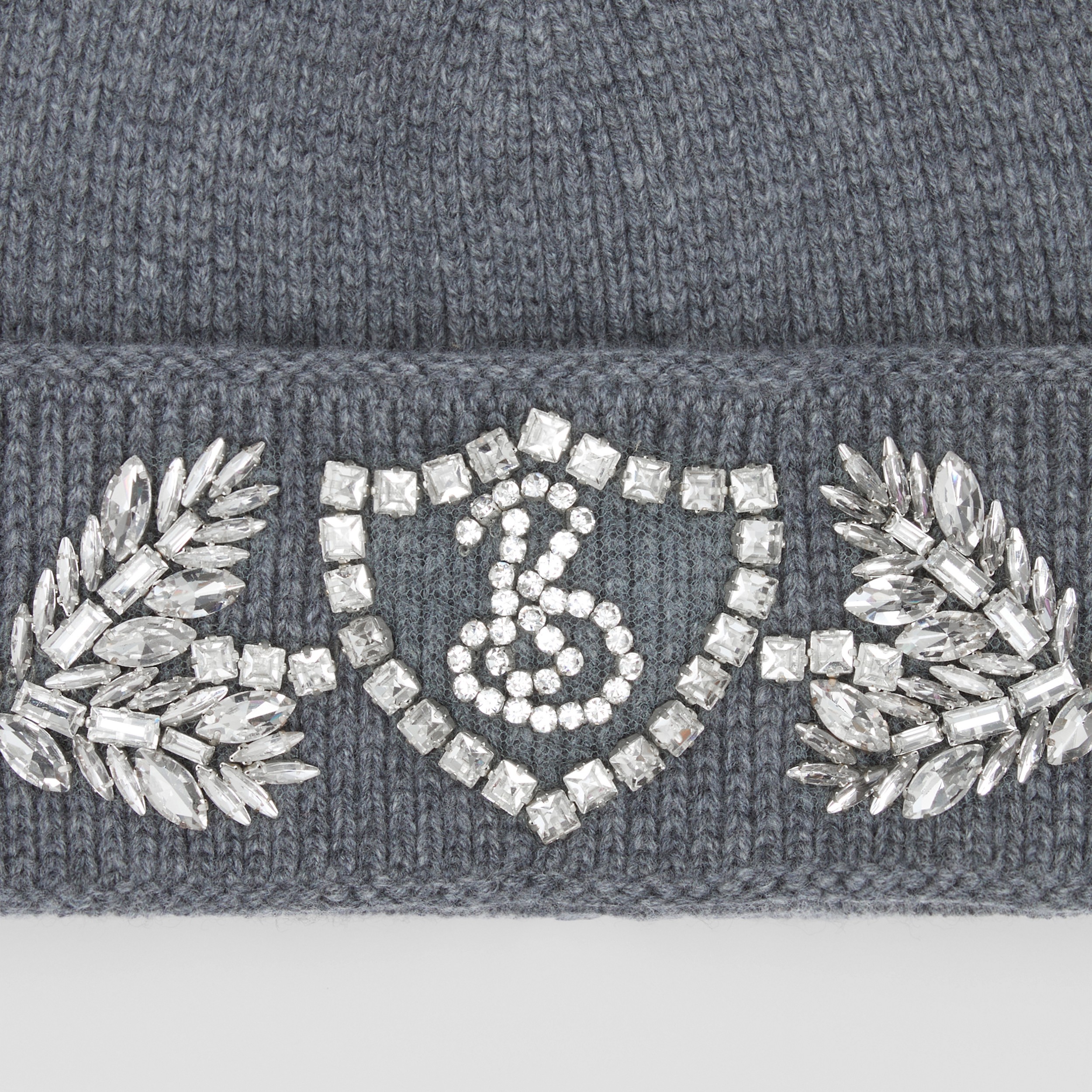 Crystal Oak Leaf Crest Wool Cashmere Beanie in Mid Grey Melange | Burberry® Official - 2