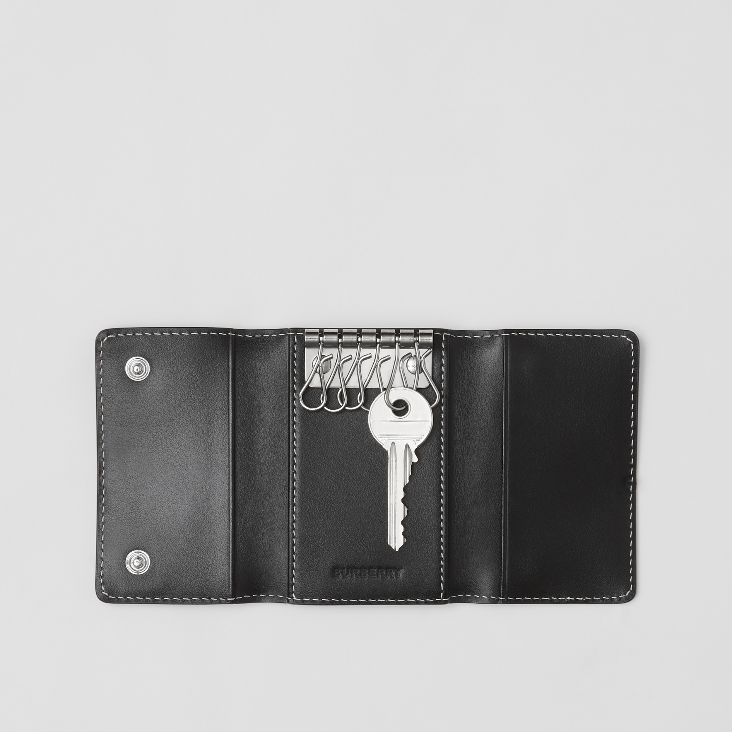 Check and Leather Key Case in Dark Birch Brown - Men | Burberry® Official - 2