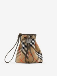 Check Drawstring Pouch​ in colour Sand