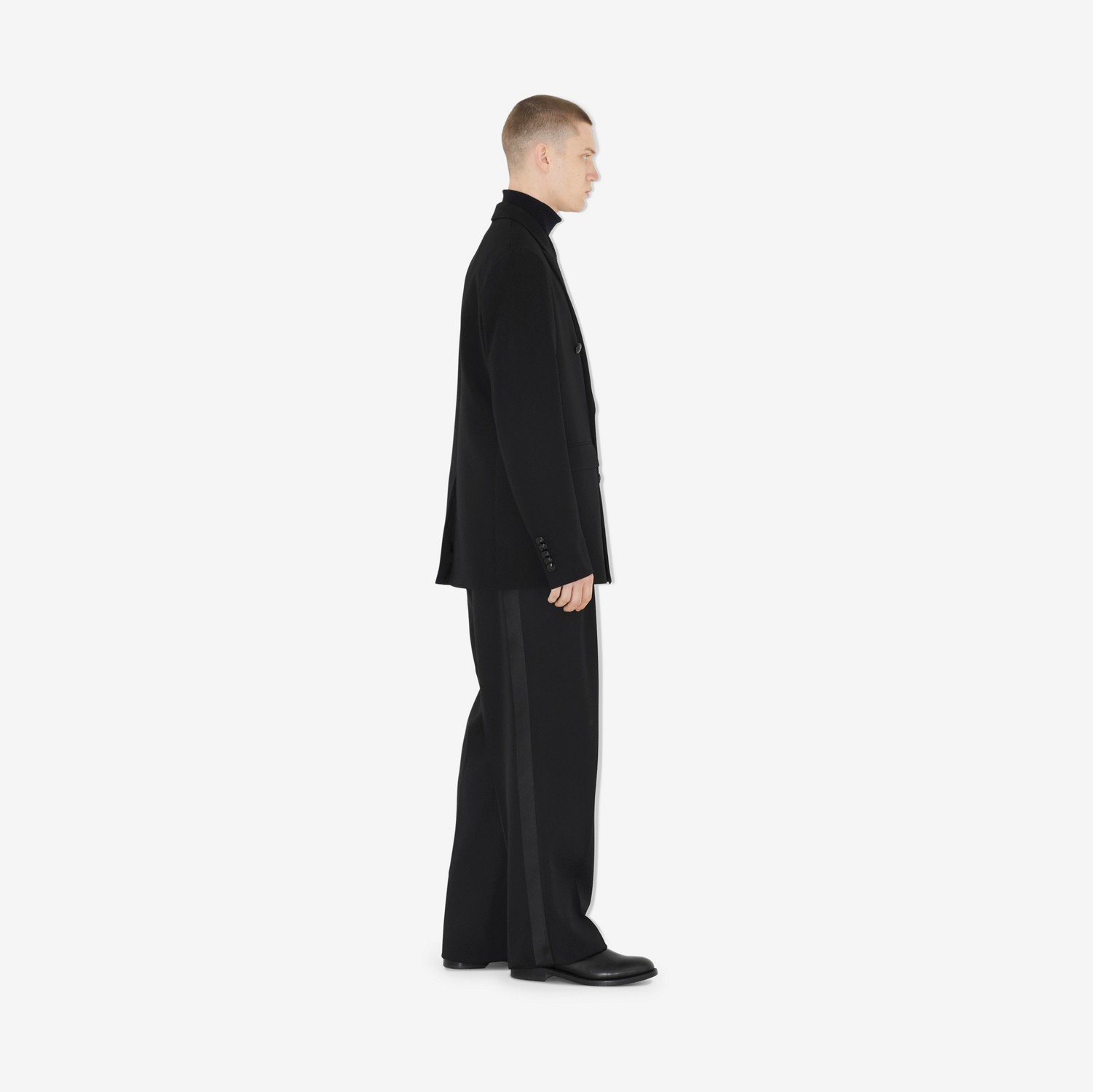 Pantalones de pernera ancha en lana con franjas laterales (Negro) - Hombre | Burberry® oficial