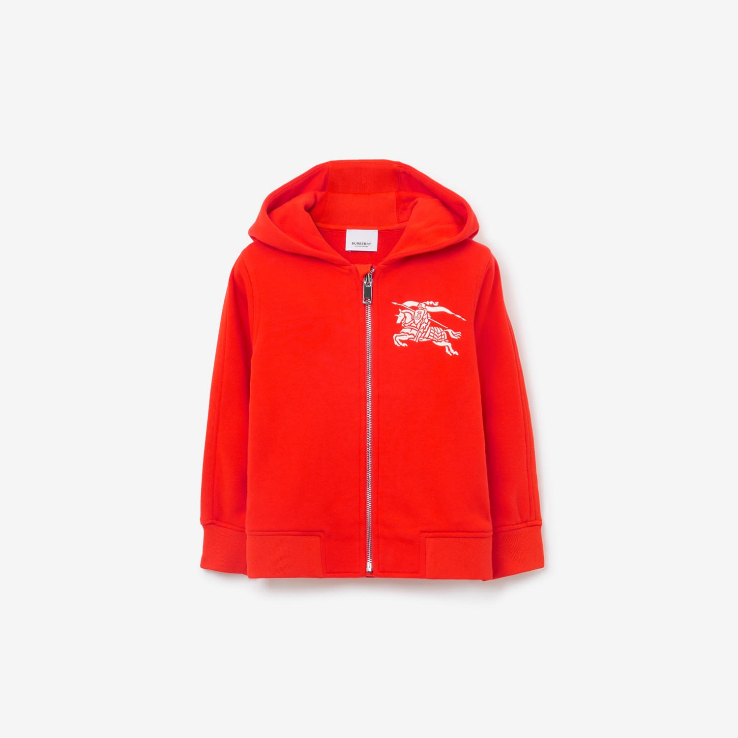 马术骑士徽标棉质拉链连帽衫 (红橙色) | Burberry® 博柏利官网