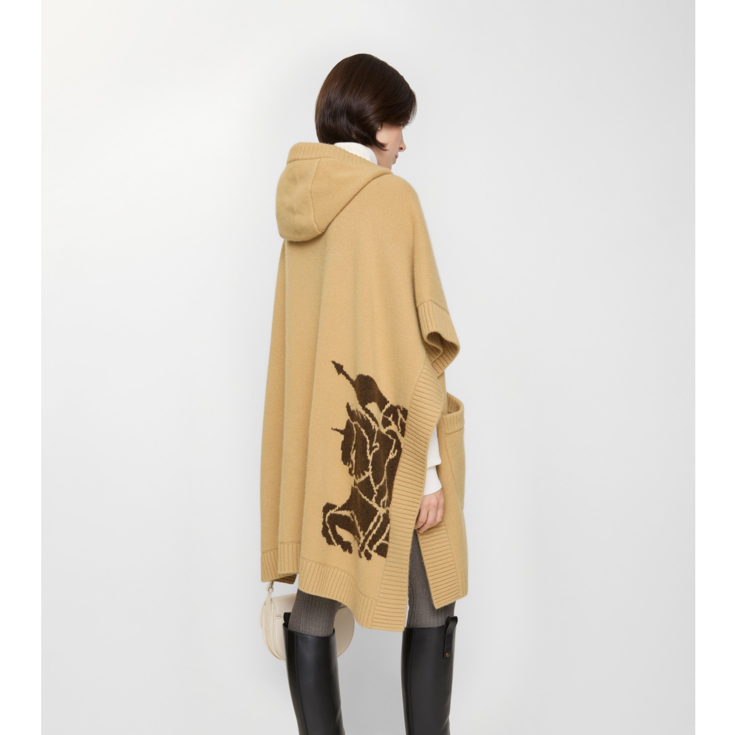 Mantella con cappuccio in lana e cashmere