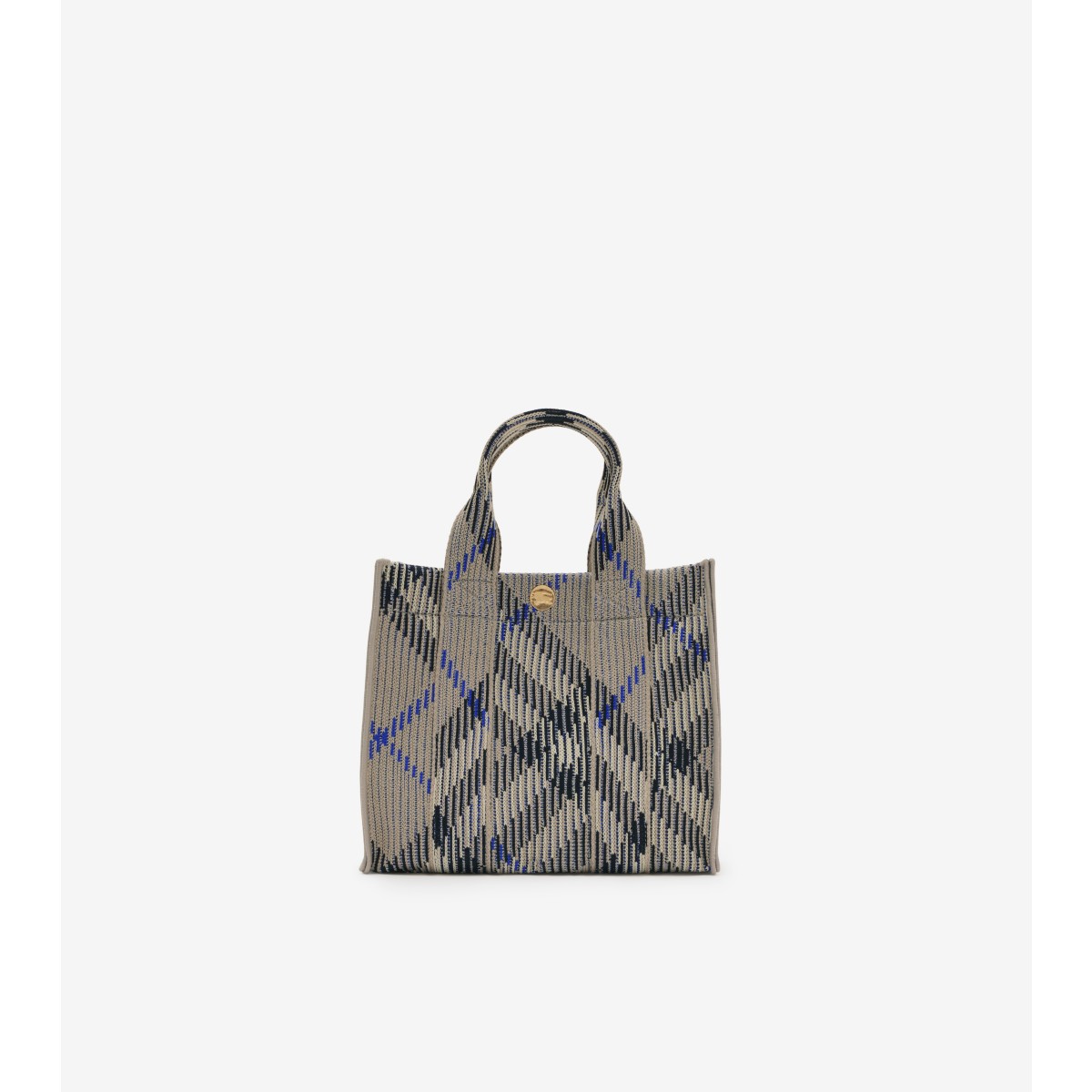 Shop Burberry Mini Check Knitted Tote In Lichen