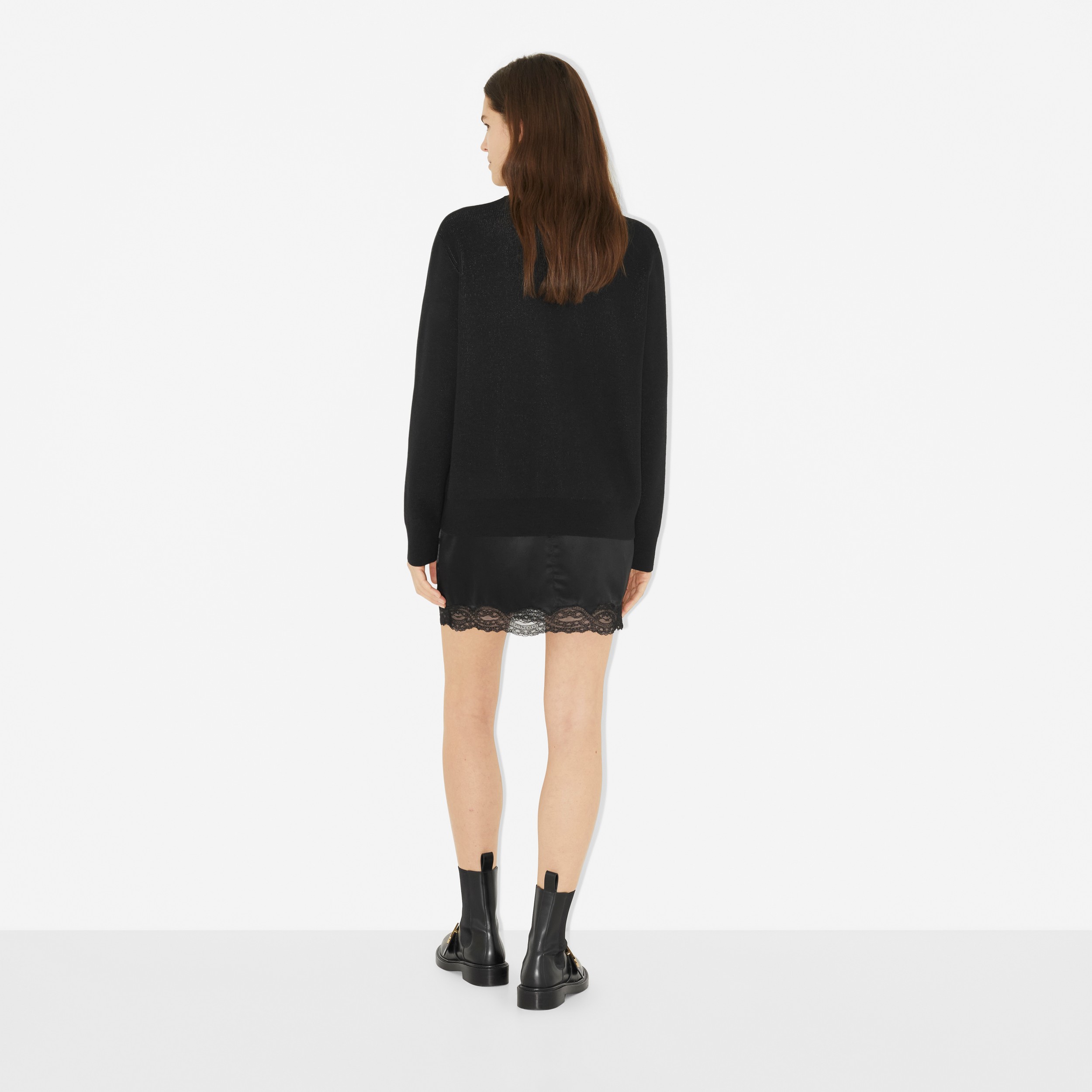 Cárdigan oversize en lana y algodón con logotipo (Negro) - Mujer | Burberry® oficial - 4