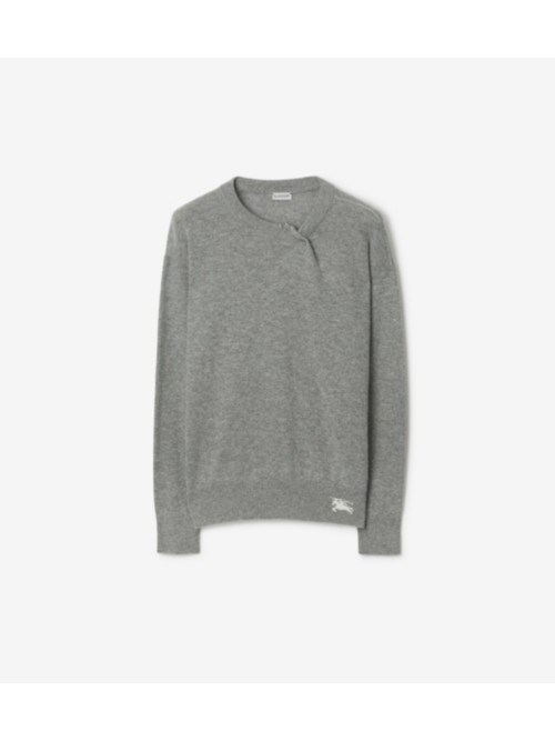 Burberry Cashmere Sweater With Kilt Pin In Light Grey Melange
