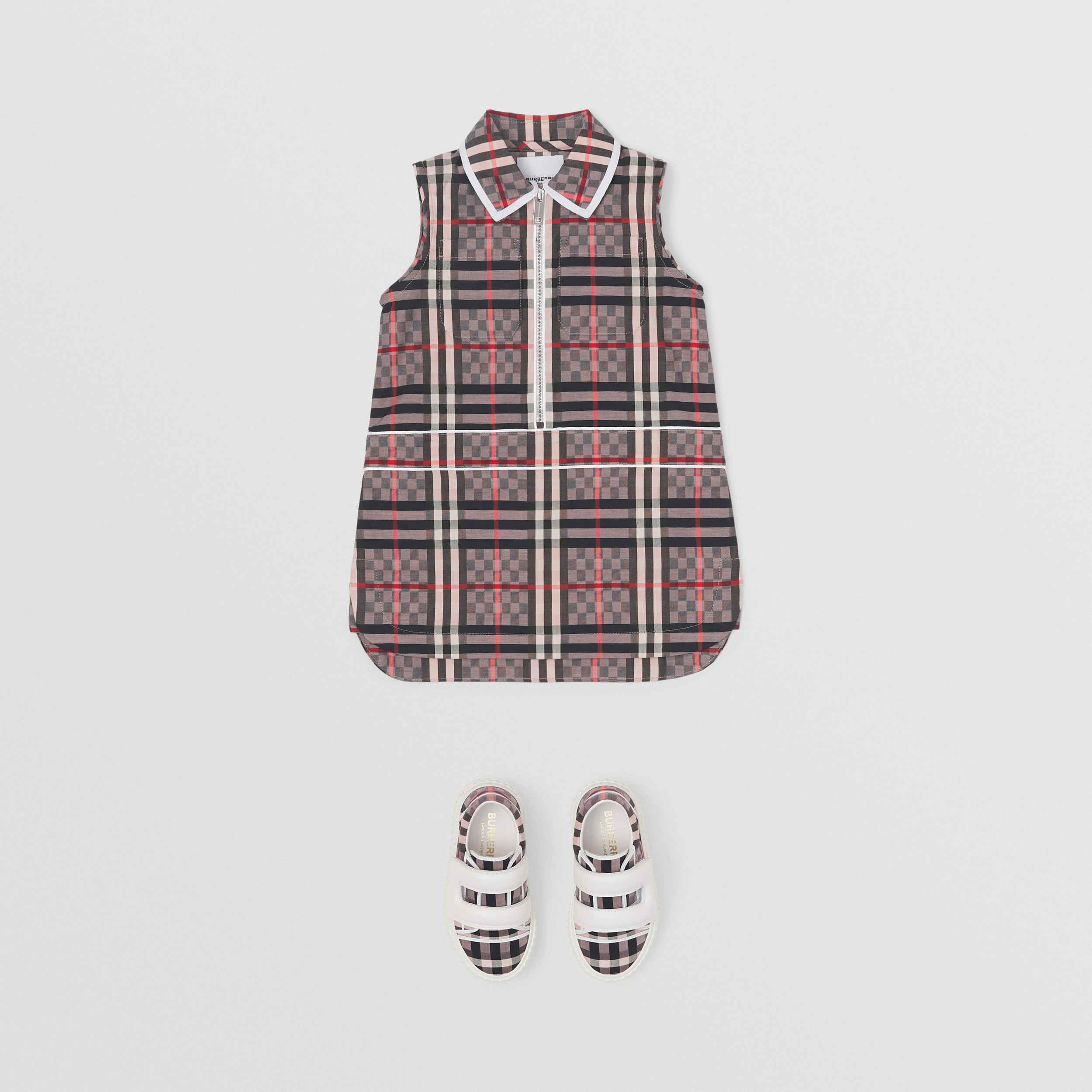 Chequerboard Stretch Cotton Zip-front Dress in Pale Rose - Children | Burberry® Official - 3