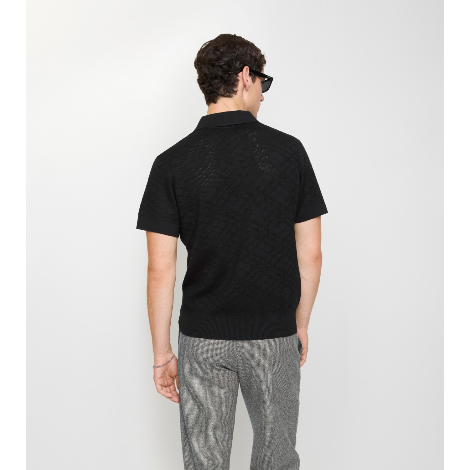 チェック ウール ポロシャツ (ブラック) - メンズ, ウール | Burberry