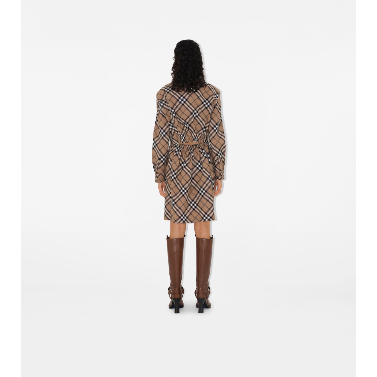 Check Wool Blend Shirt Dress in Linden - Women | Burberry® Official