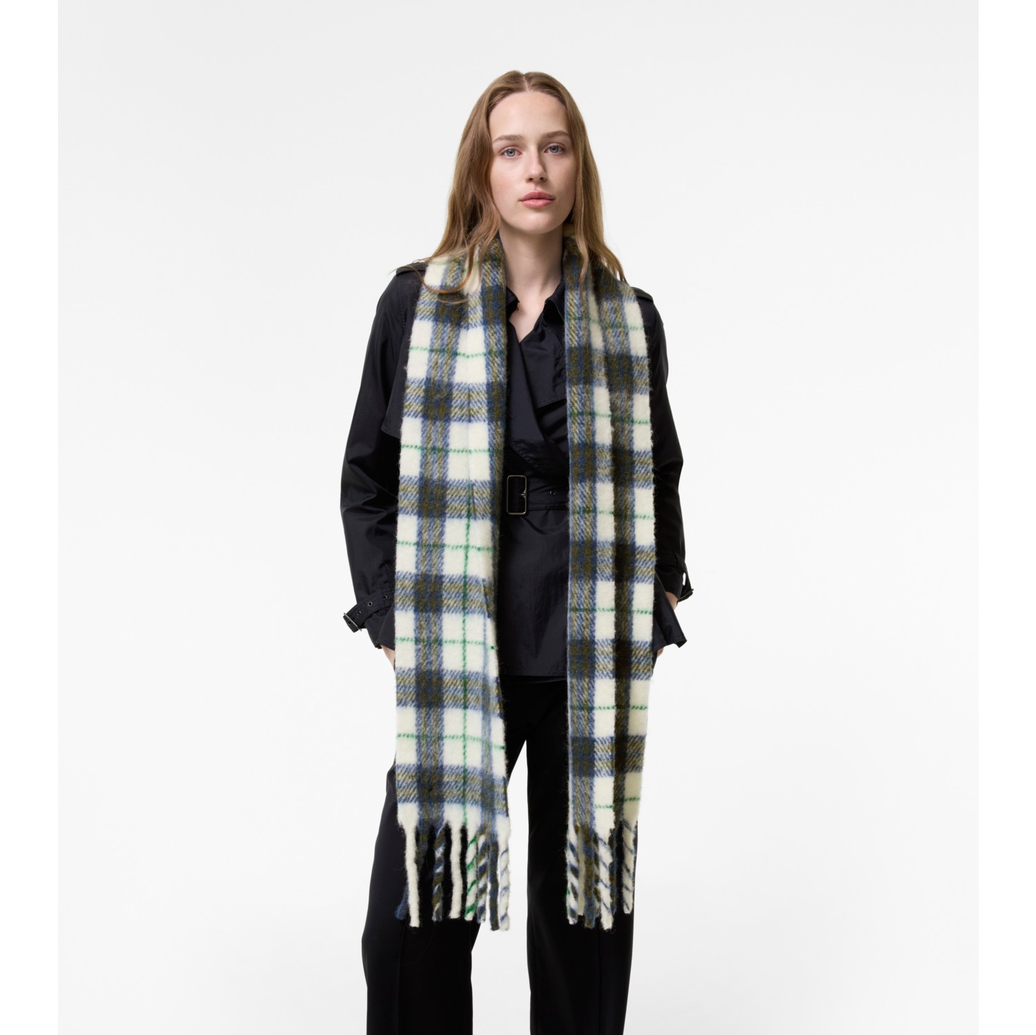 Narrow Check Alpaca Wool Blend Scarf in Peacock blue | Burberry® Official