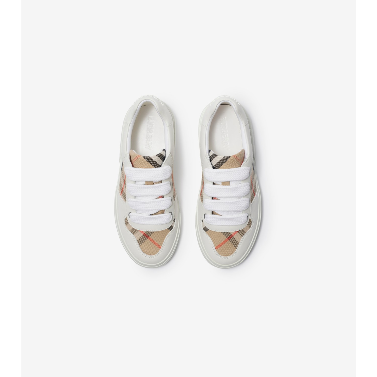 Check Cotton and Leather Sneakers