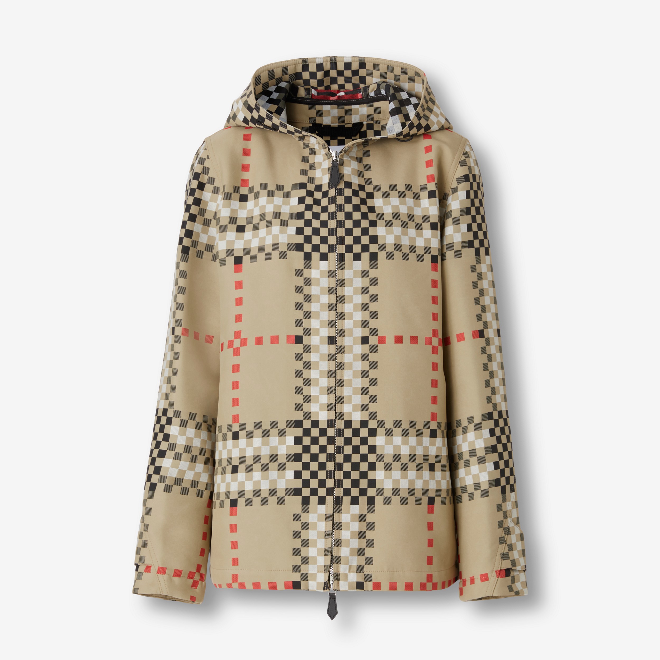 Pixel Check Nylon Hooded Jacket in Archive Beige - Women | Burberry® Official - 1