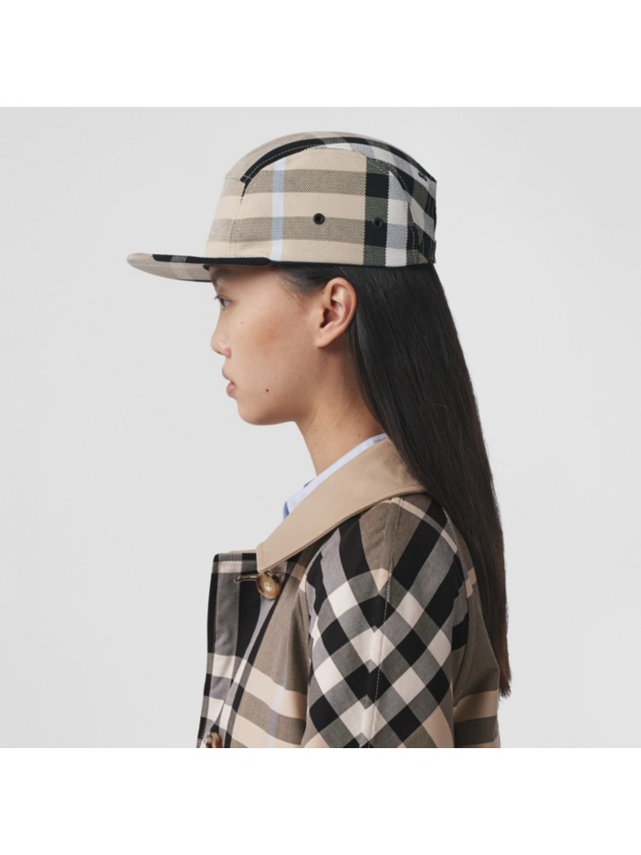 格纹棉制帆布提花帽子