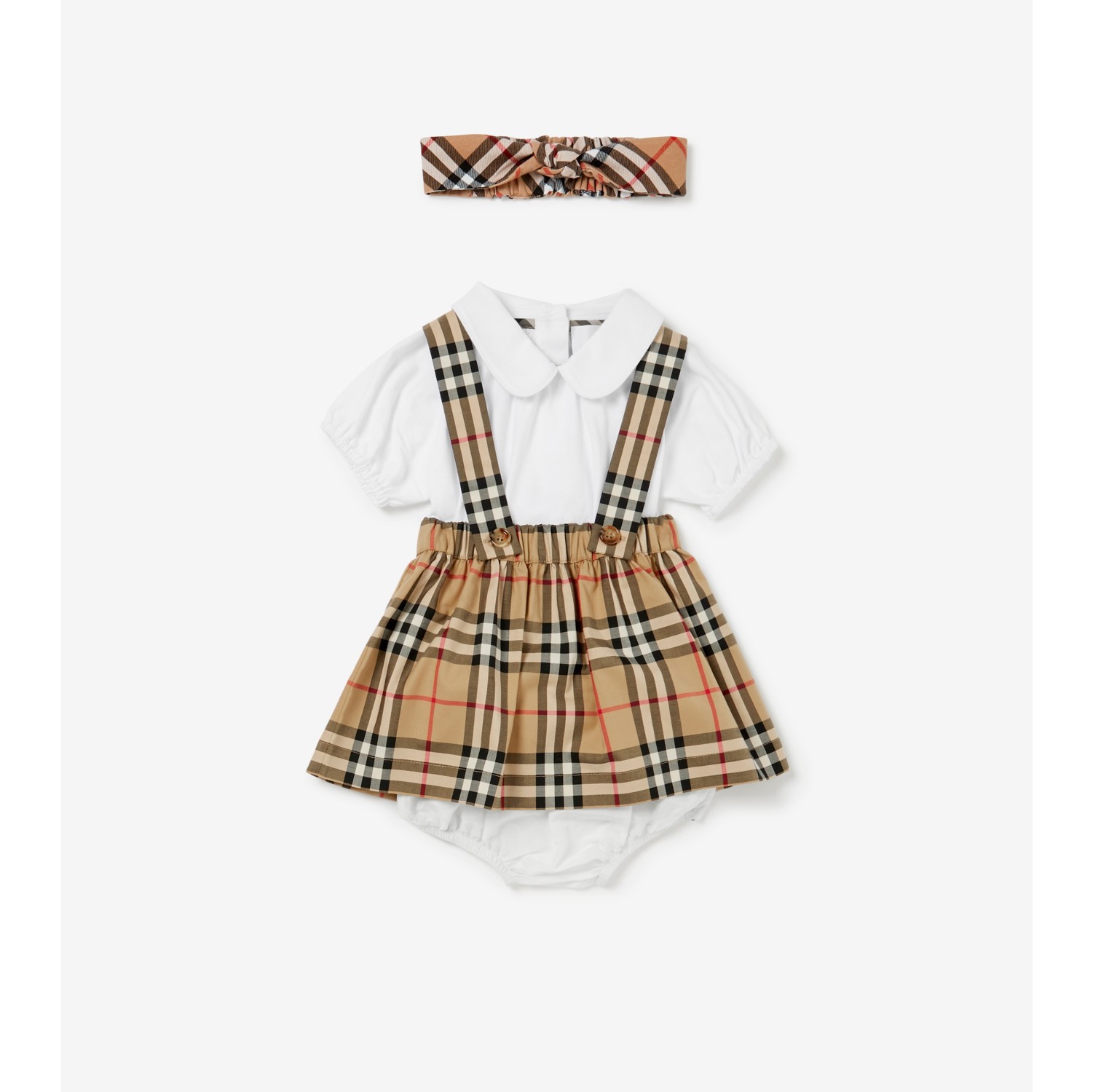 Check Three-piece Baby Gift Set in Archive beige - Children | Burberry