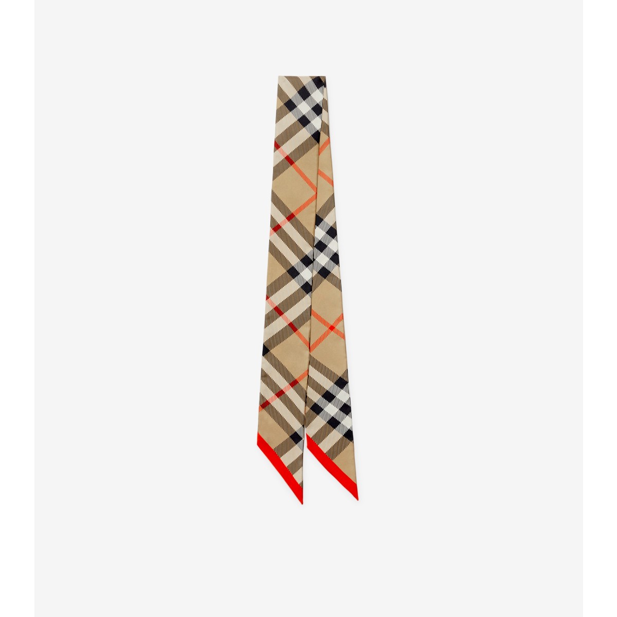 Shop Burberry Skinny Check Silk Scarf In Sand