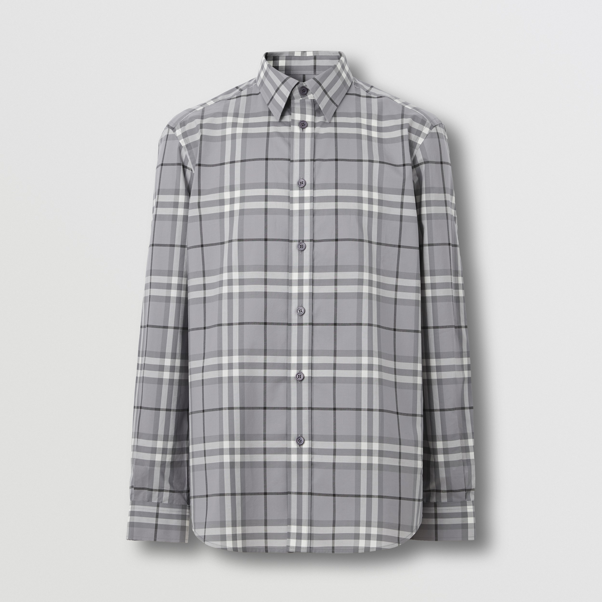 Check Cotton Shirt in Storm Grey - Men | Burberry® Official - 4