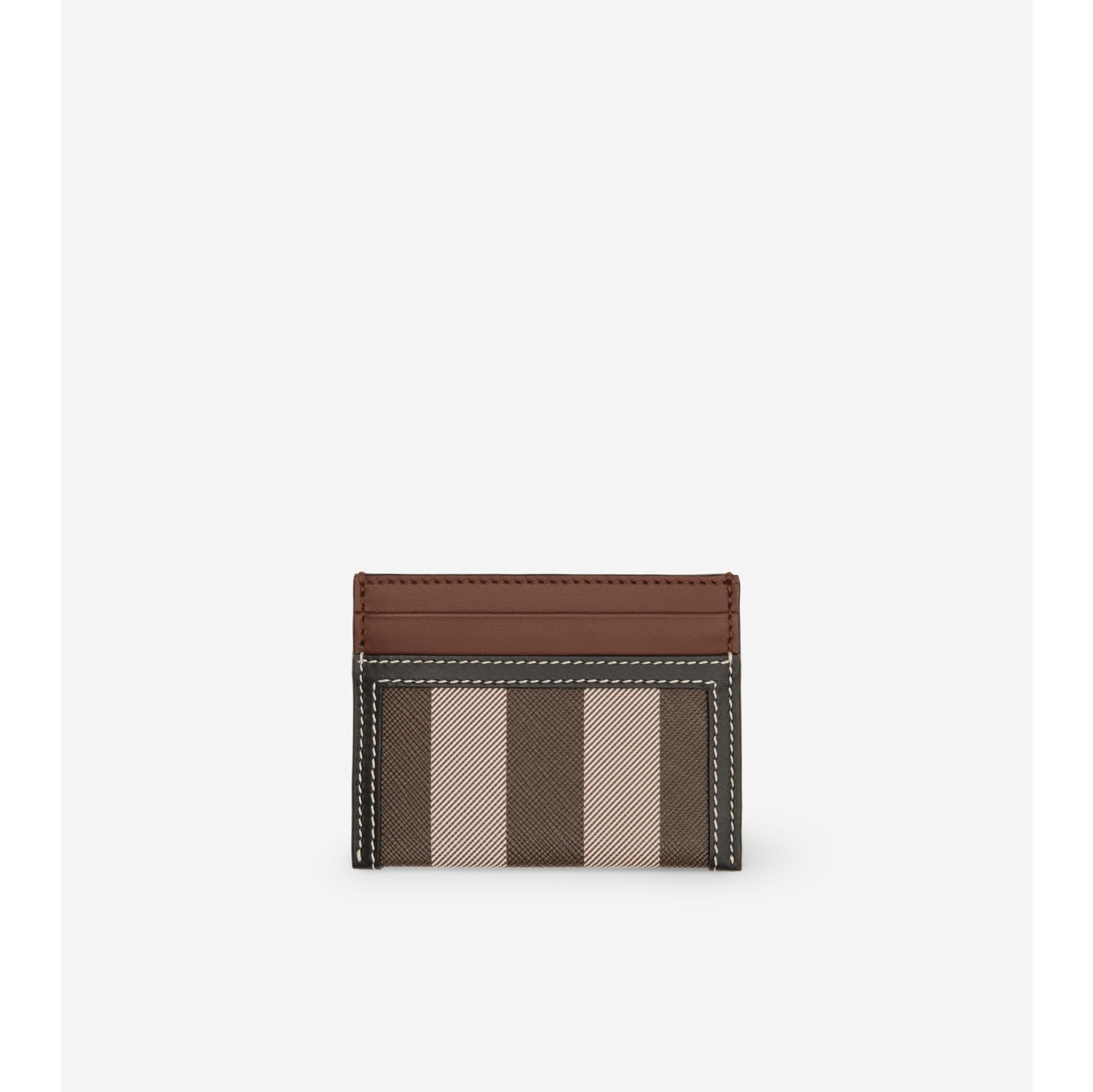 Check and Two-tone Leather Card Case in Dark Birch Brown - Women