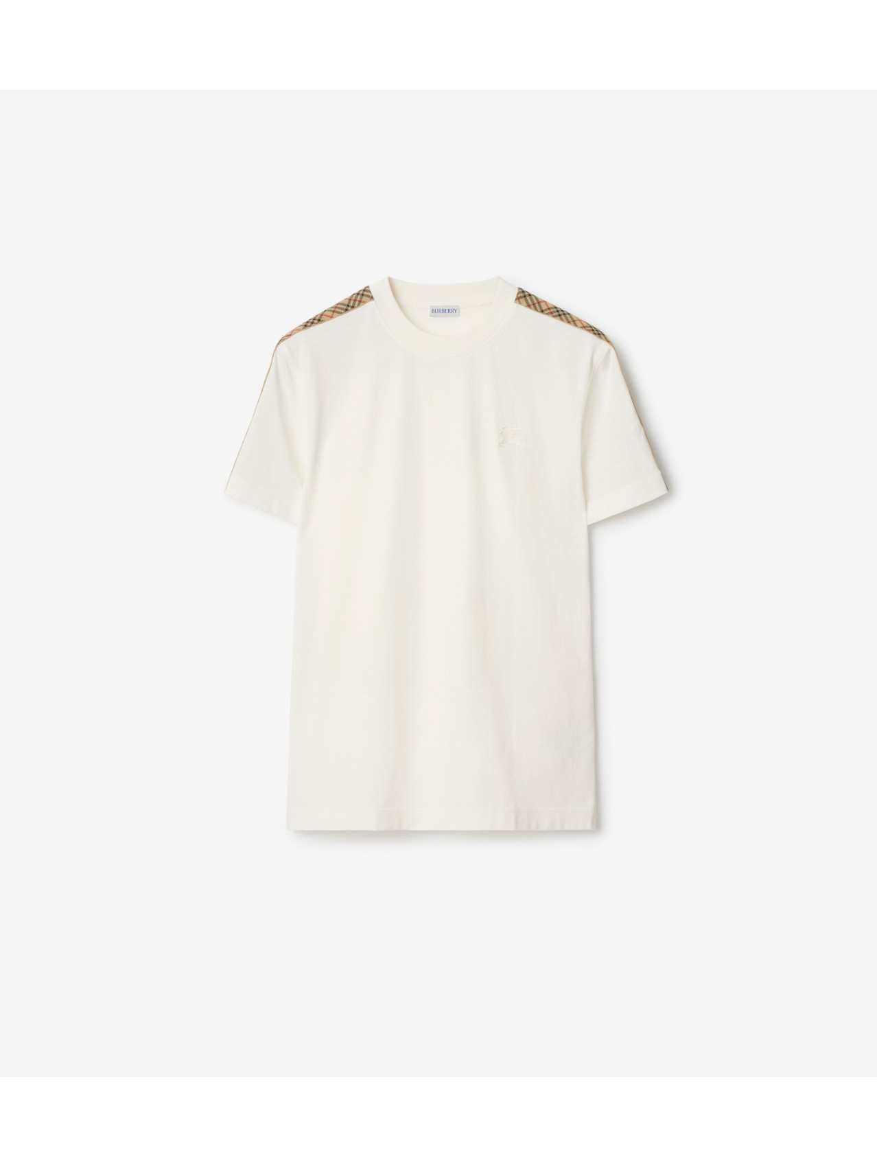 チェックトリム コットンTシャツ (チョークホワイト) - メンズ