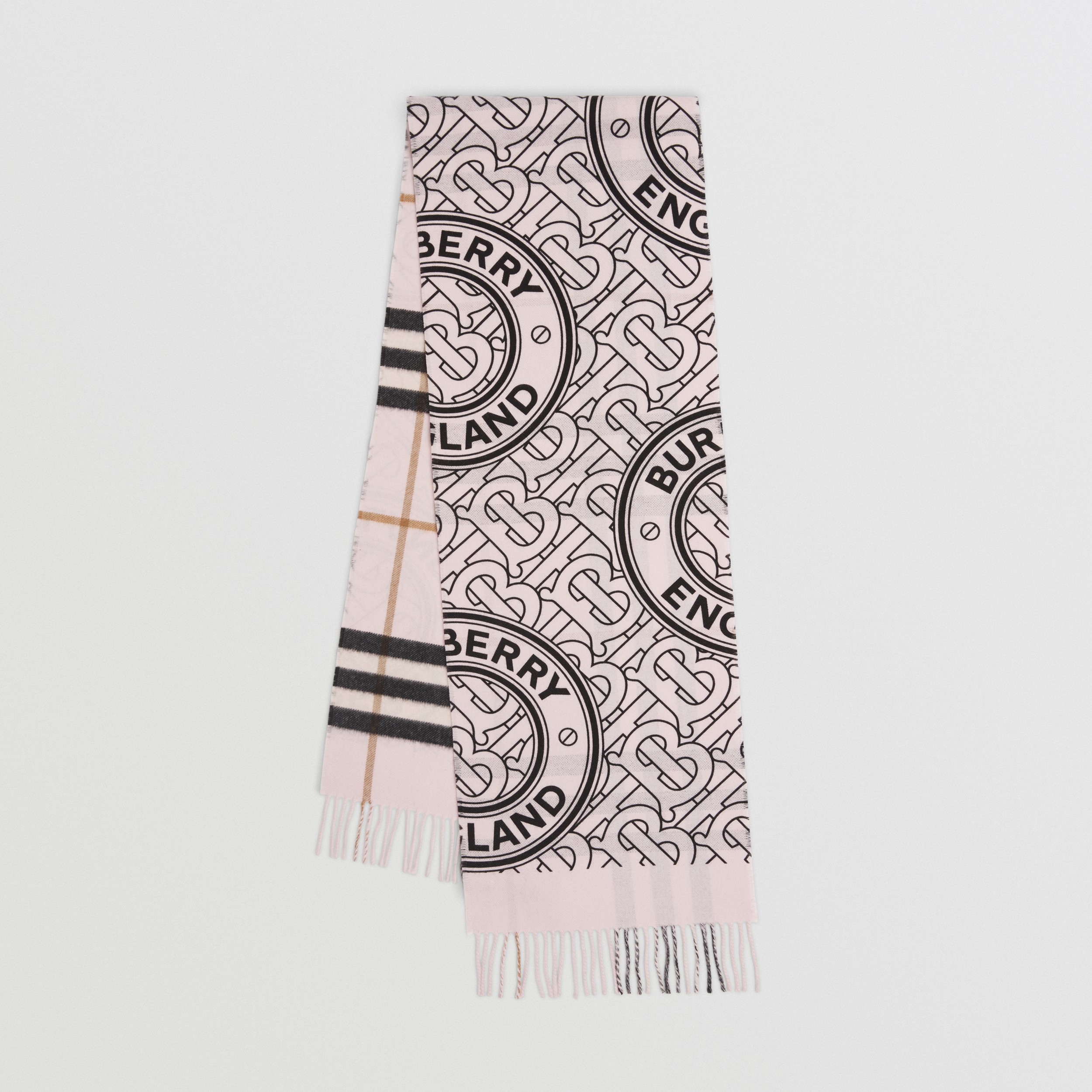 Sciarpa reversibile in cashmere con motivo tartan e monogramma (Rosa Pallido) | Sito ufficiale Burberry® - 1