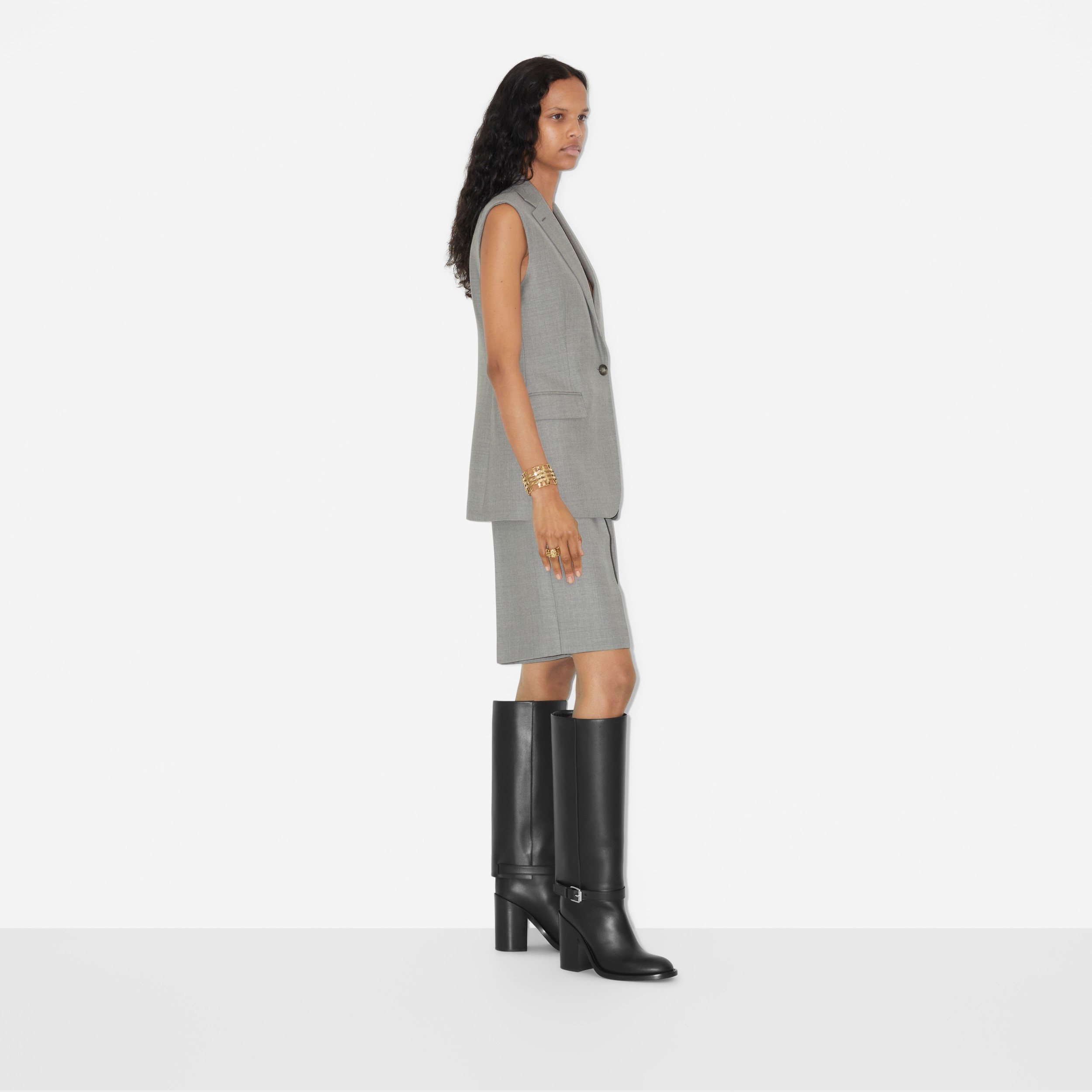 Sleeveless Wool Tailored Jacket in Light Grey Melange - Women | Burberry® Official - 3