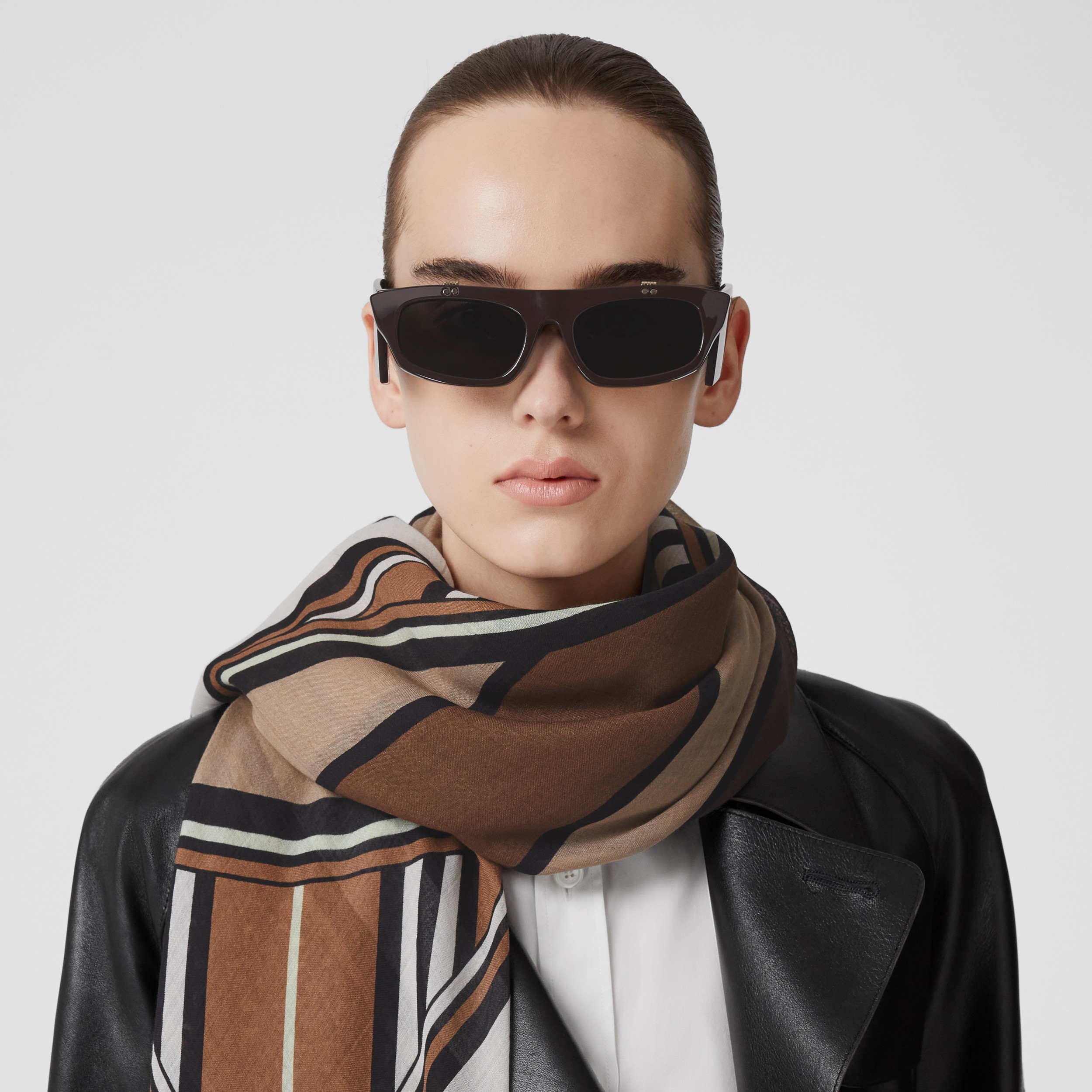 Montage Print Wool Silk Large Square Scarf in Bridle Brown | Burberry® Official - 3