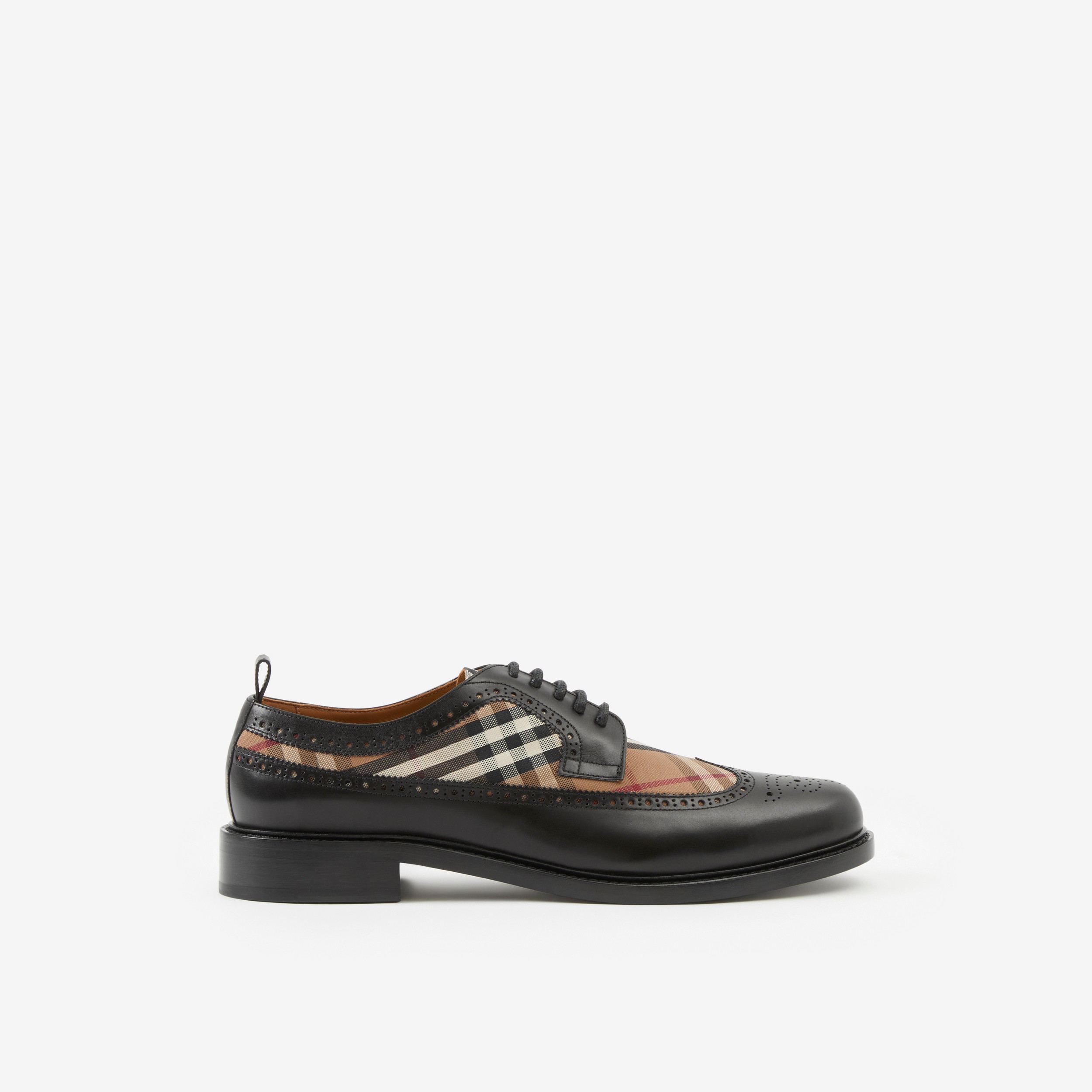 Vintage 格纹裁片皮革德比鞋 (黑色 / 桦木棕色) | Burberry® 博柏利官网 - 1