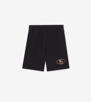 Check Knight Stamp Cotton Shorts in Black - Men | Burberry® Official