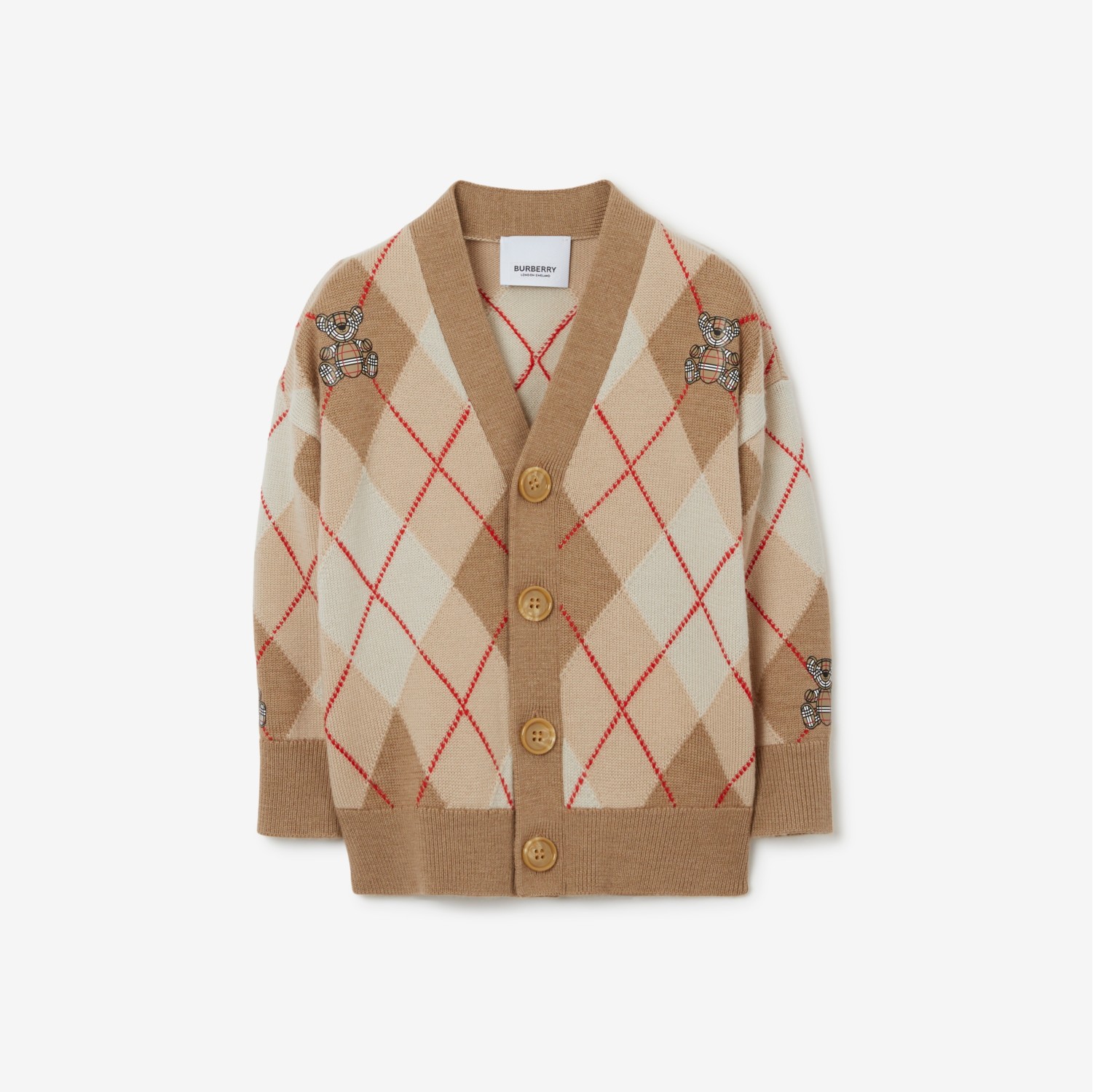 Cardigã de lã com estampa Argyle e Thomas Bear (Fulvo Suave) - Crianças | Burberry® oficial