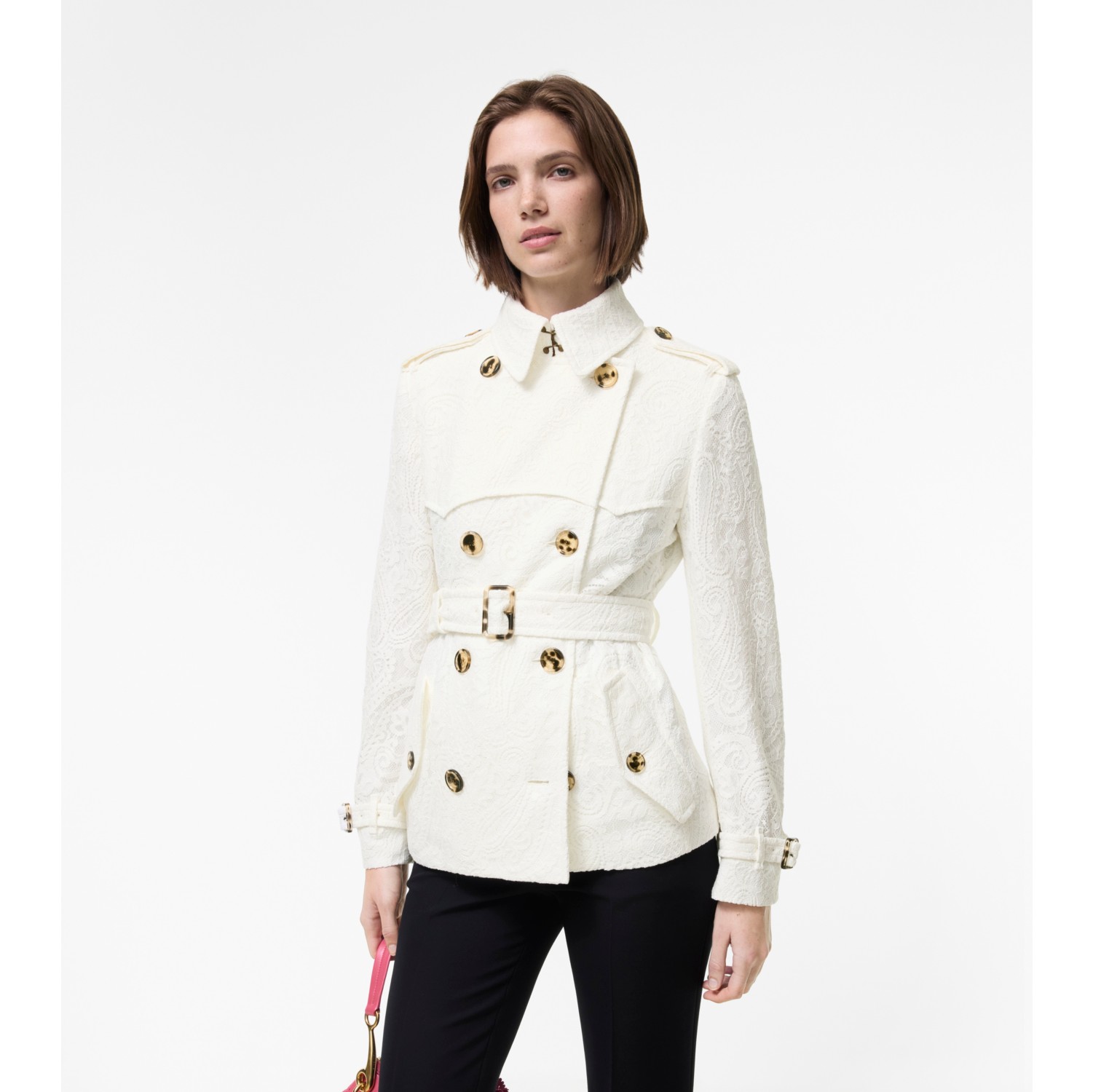 Short Paisley Lace Foxfield Trench Coat in Chalk white - Women