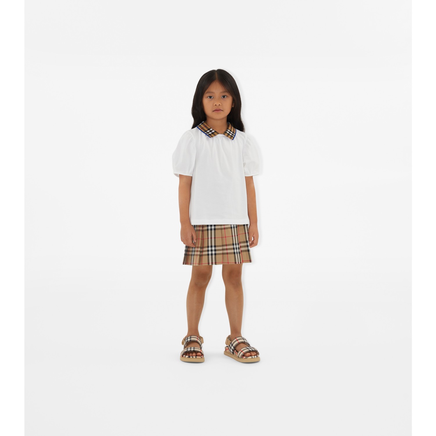 Check Cotton Pleated Skirt