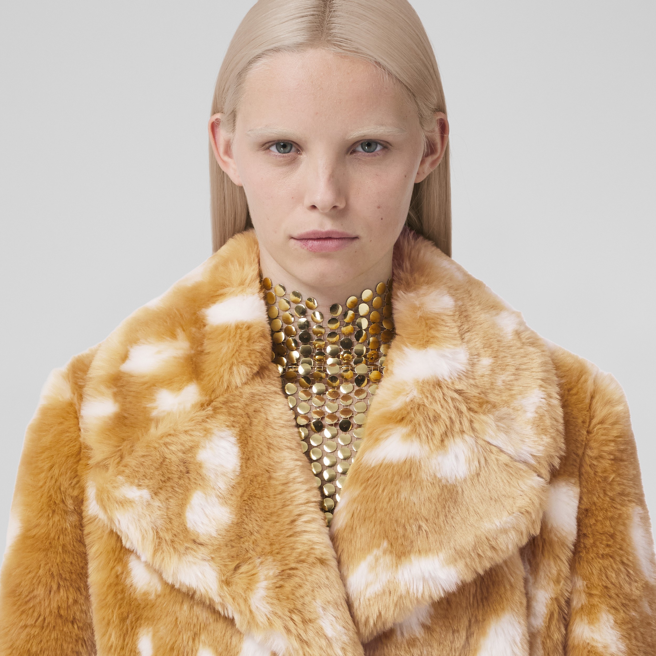 Deer Print Faux Fur Pea Coat in Honey Beige - Women | Burberry® Official - 2