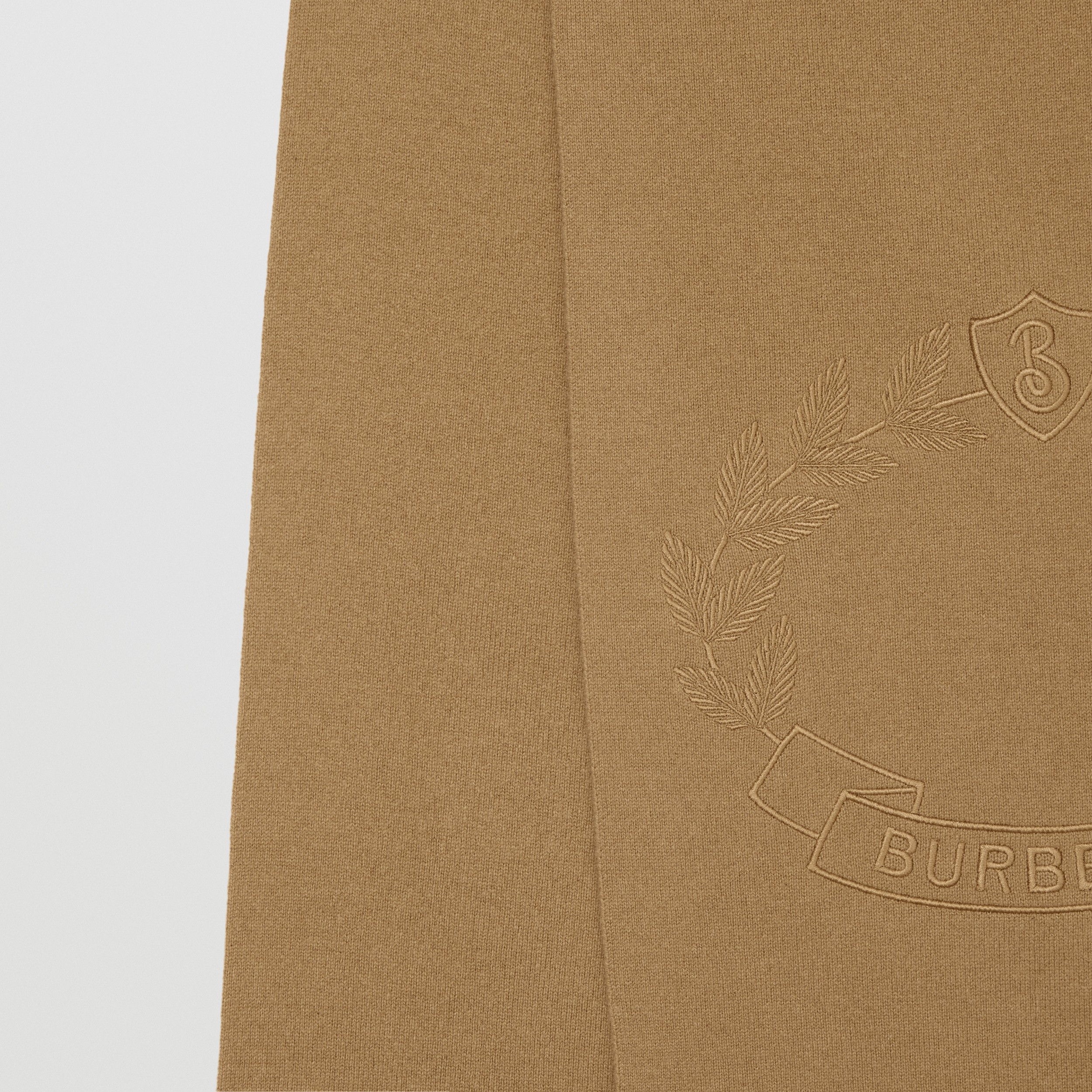 Embroidered Oak Leaf Crest Cashmere Blend Scarf in Camel | Burberry® Official - 2