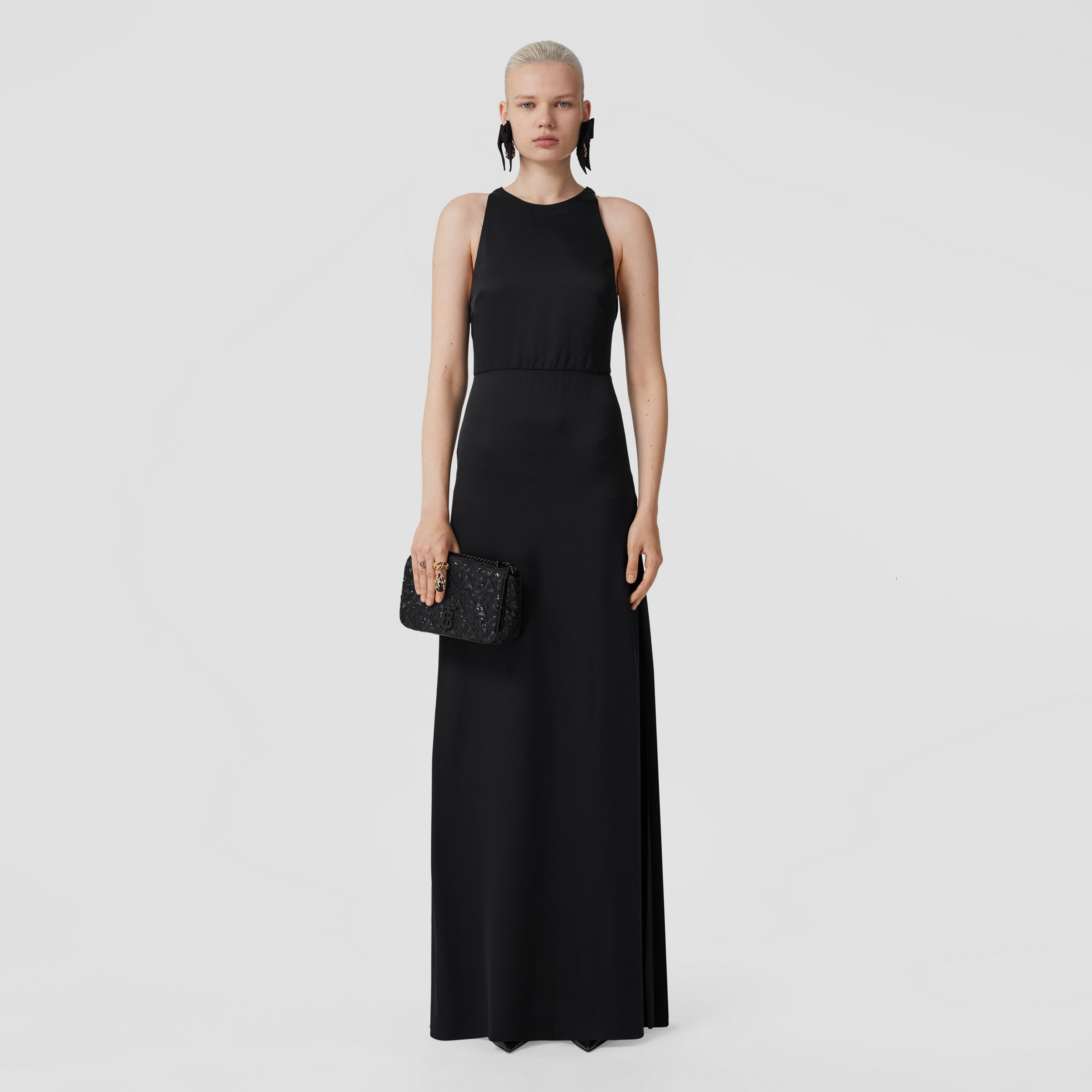 Sleeveless Silk Satin Gown in Black - Women | Burberry® Official - 1