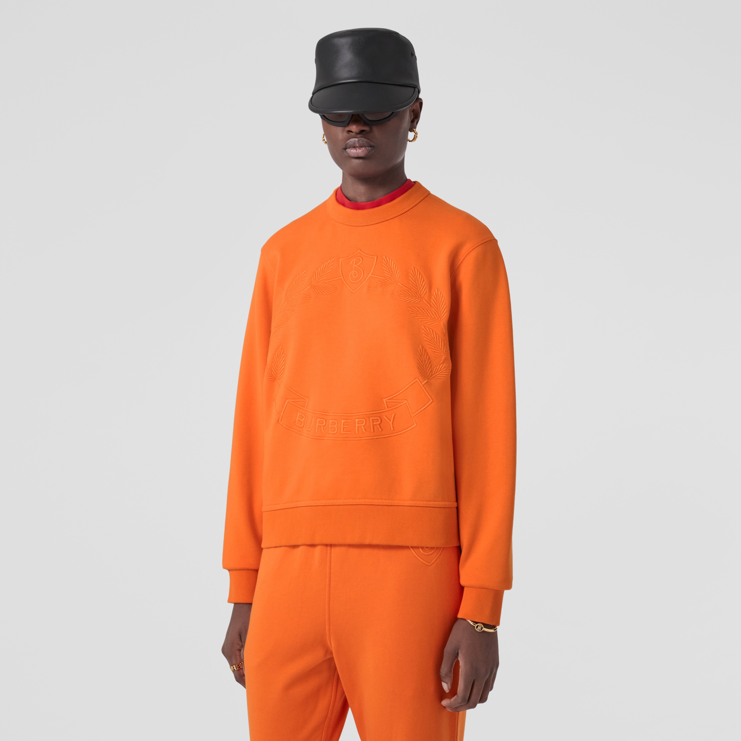 Embroidered Oak Leaf Crest Cotton Sweatshirt In Bright Orange Women Burberry®  Official | forum.iktva.sa