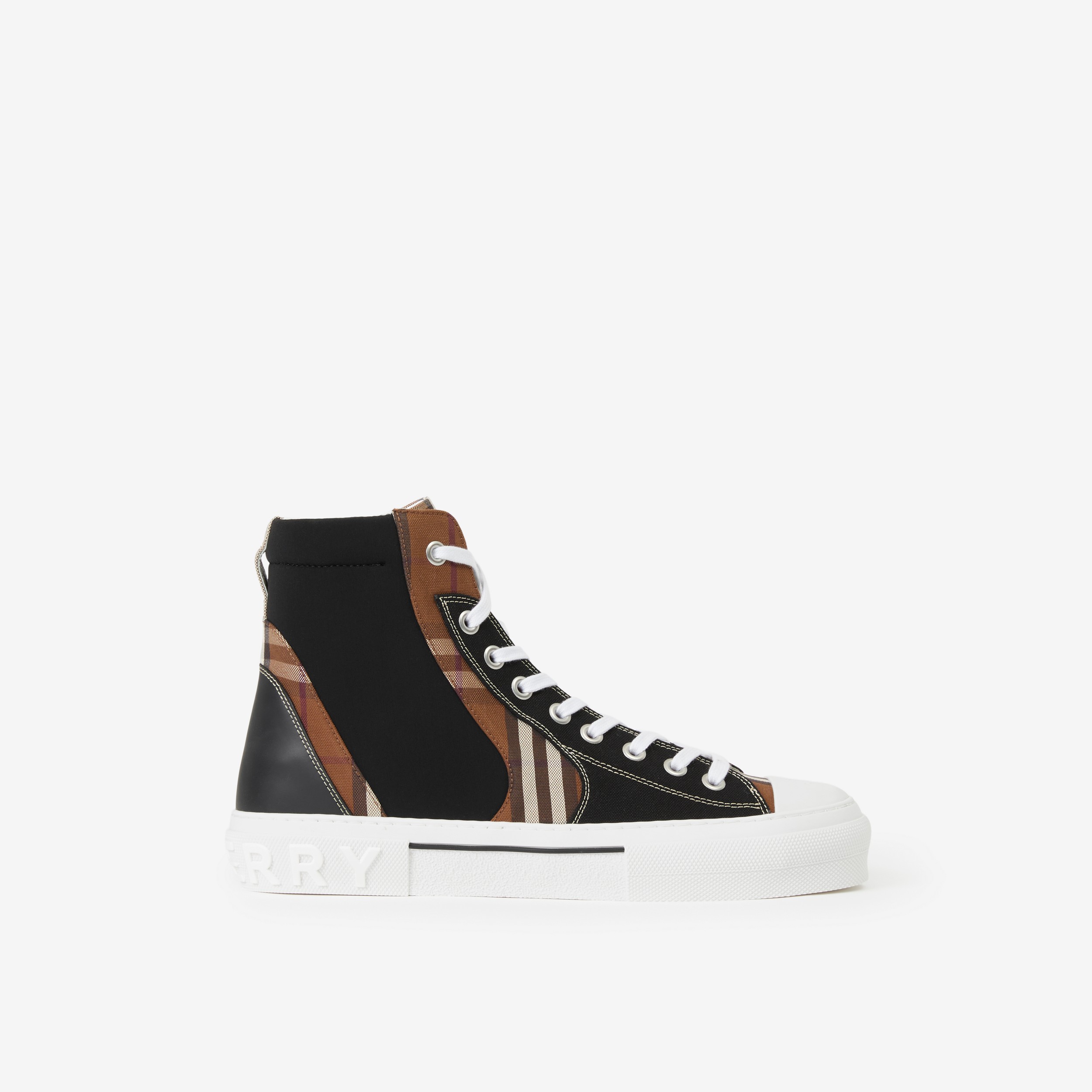 Vintage Check Cotton and Neoprene High-top Sneakers in Black/dark Birch Brown - Men | Burberry® Official - 1