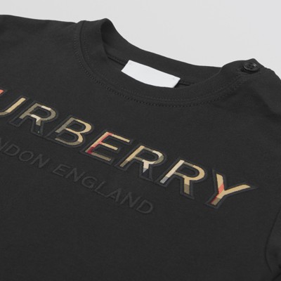 Embroidered Logo Cotton T-shirt in Black - Children | Burberry 