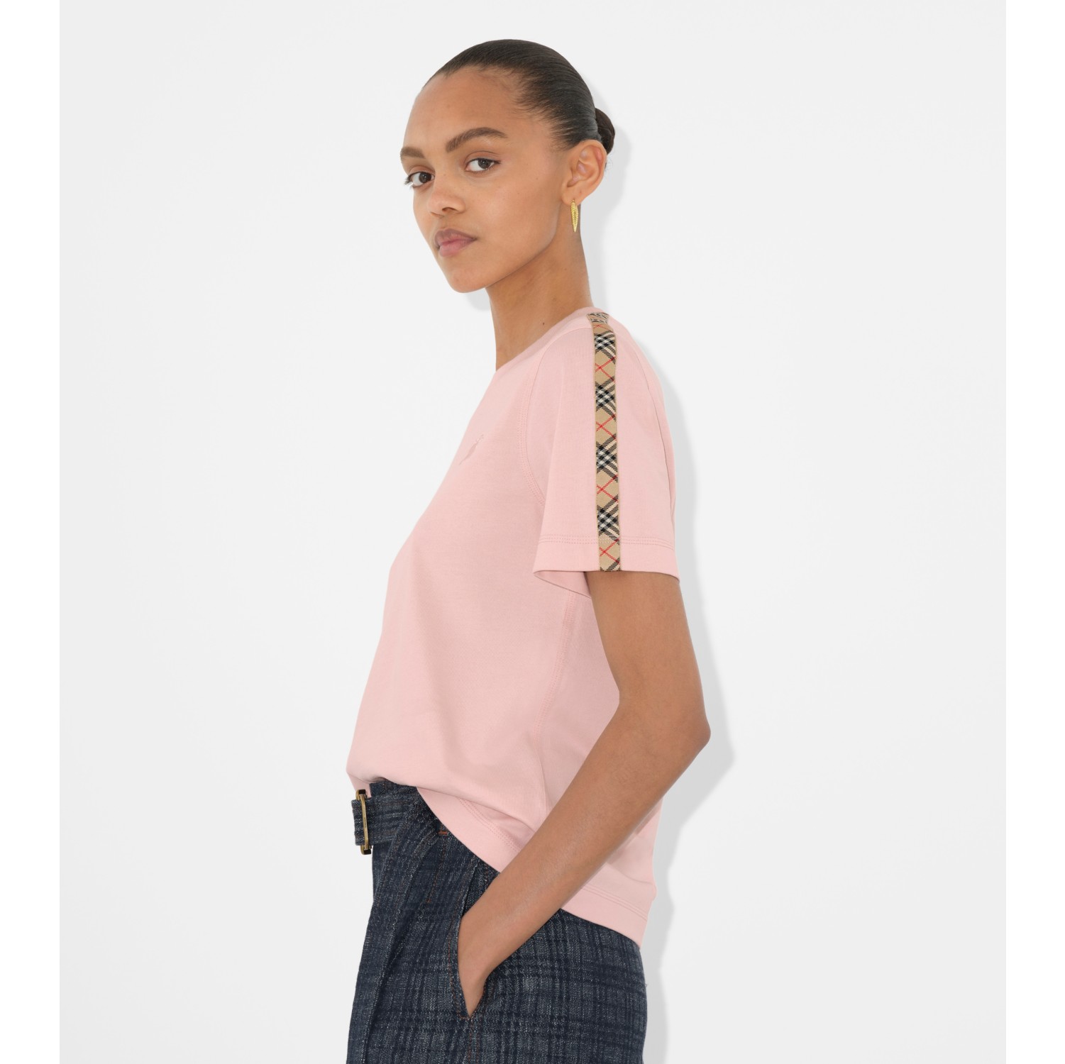 チェックトリム コットンTシャツ