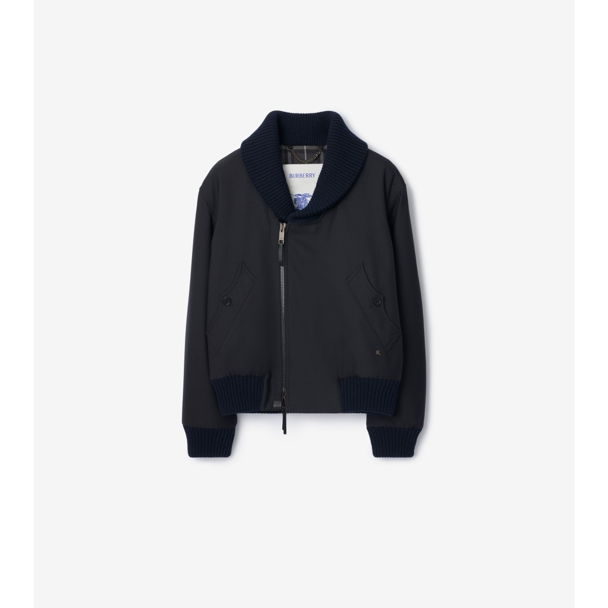 Burberry Wool Blend Bomber Jacket In Black