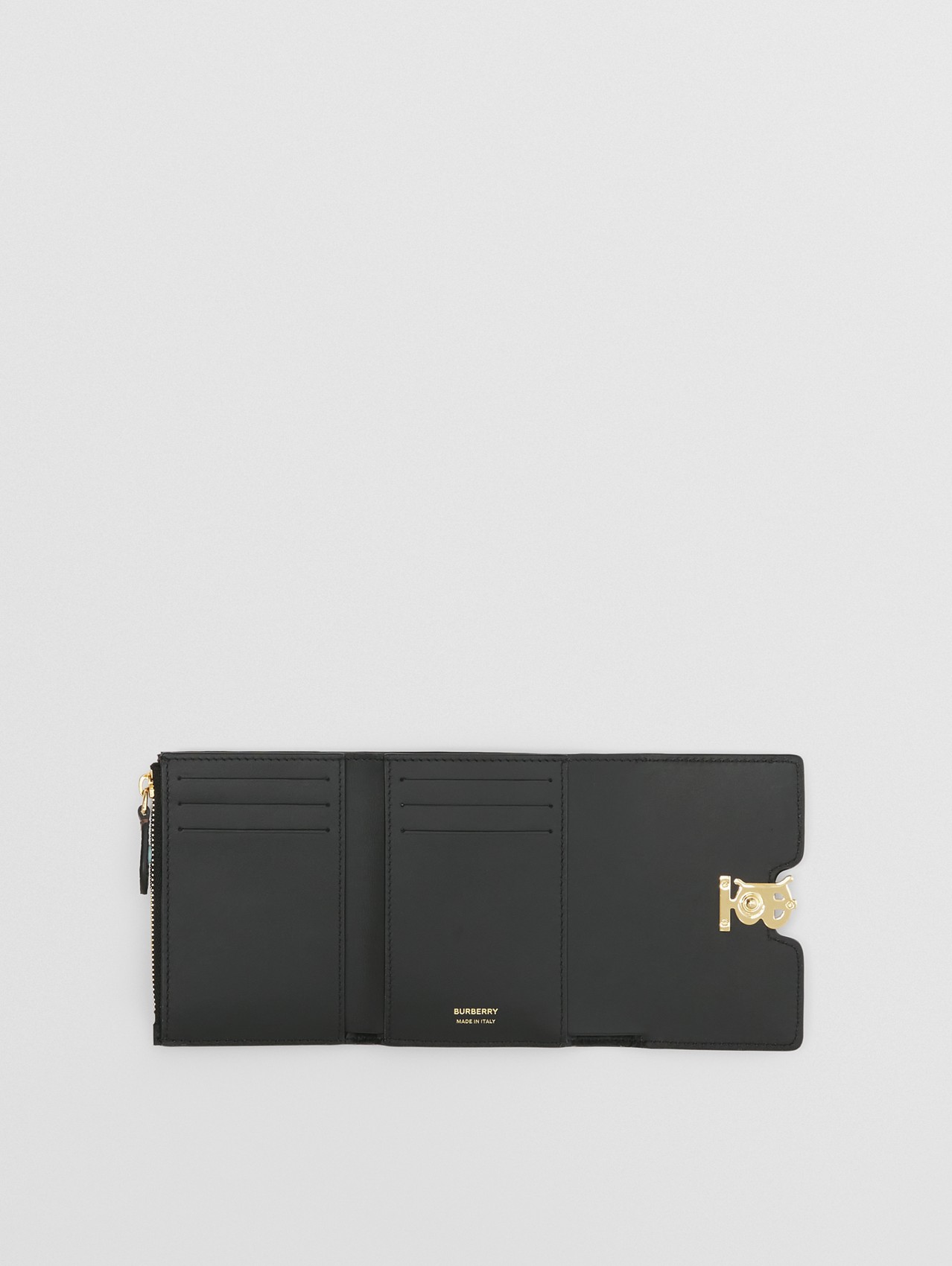Monogram Motif Grainy Leather Folding Wallet in Black