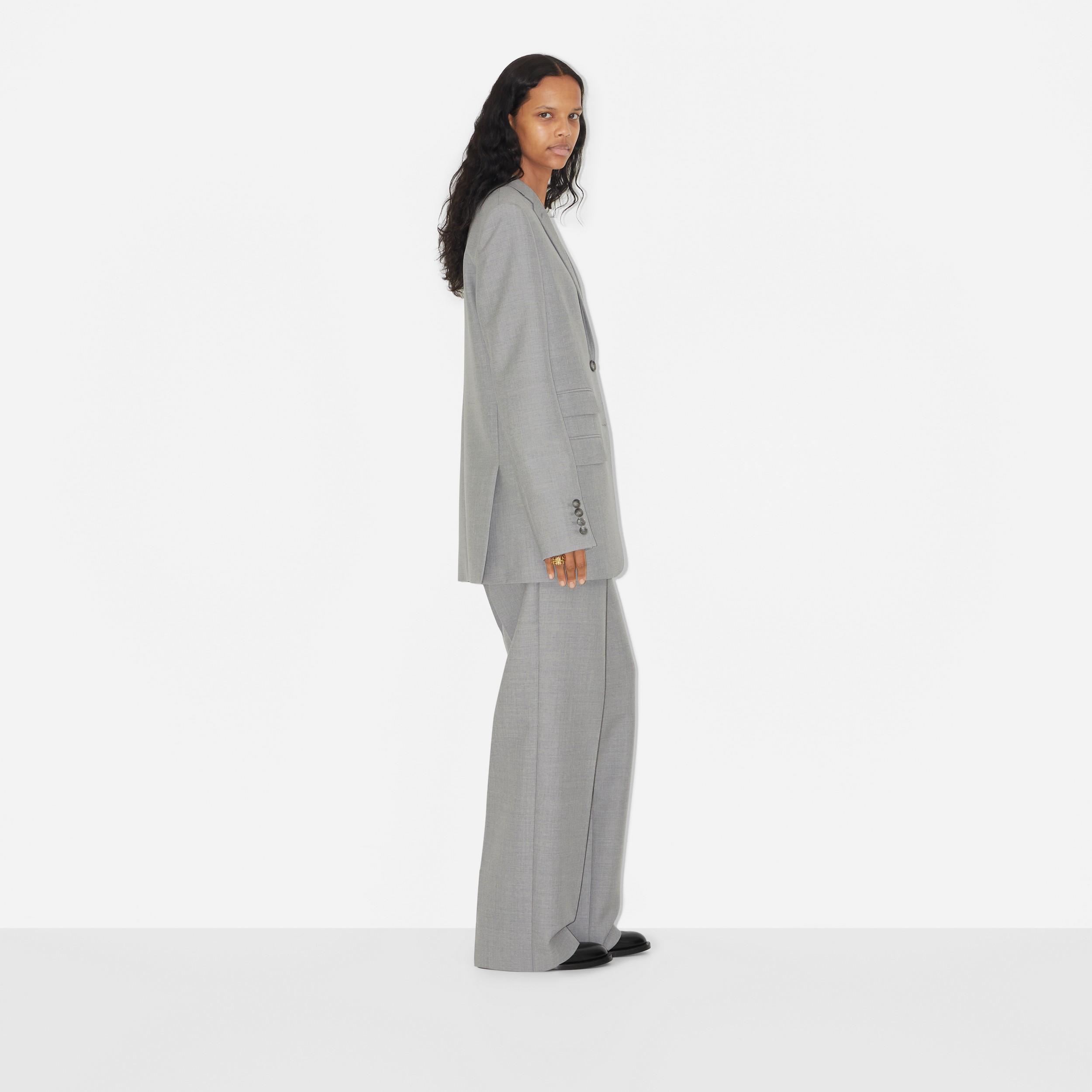 Wool Tailored Jacket in Light Grey Melange - Women | Burberry® Official - 3