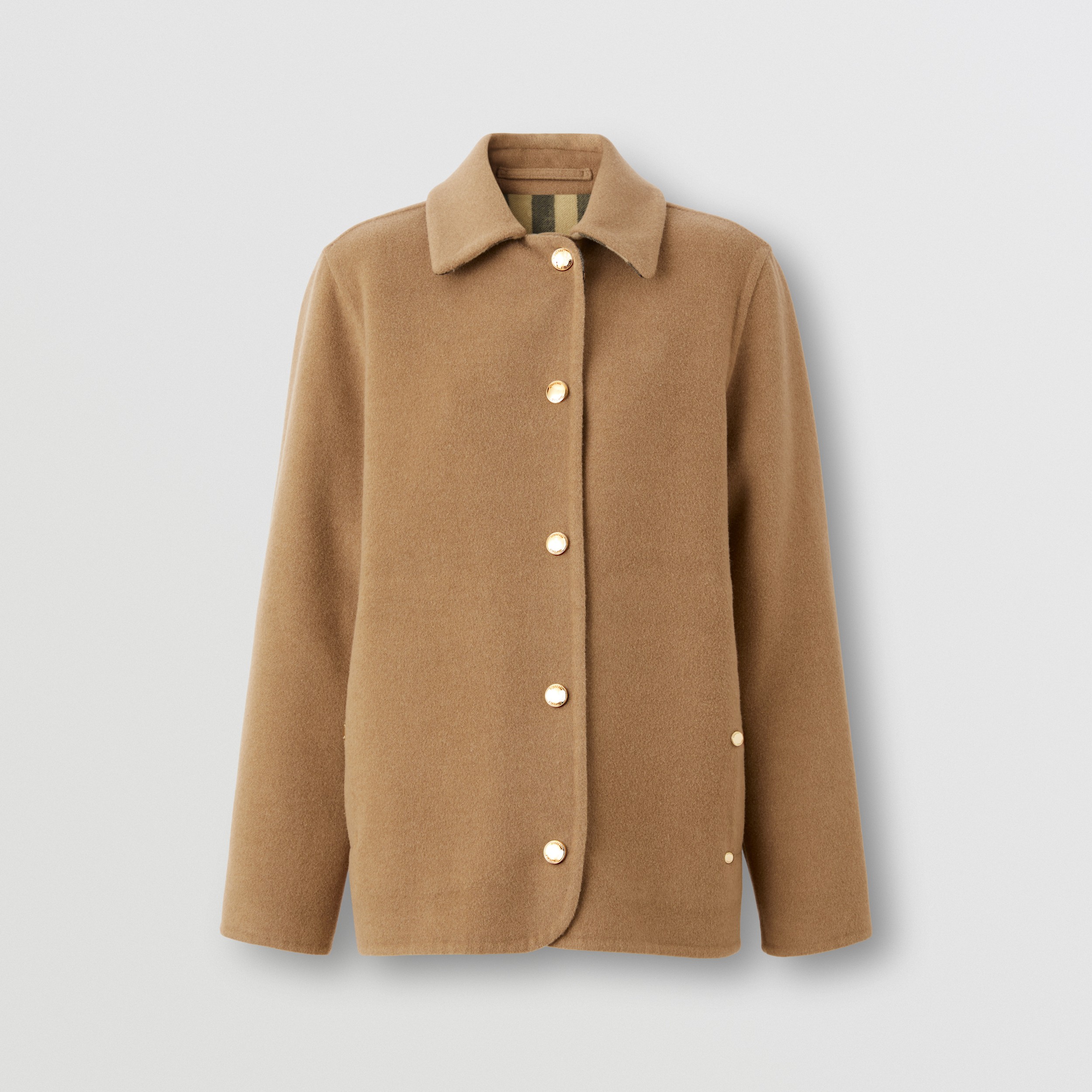 Check Detail Wool Barn Jacket in Archive Beige - Women | Burberry® Official - 4