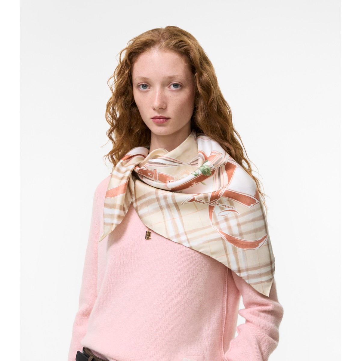  Check Rose Silk Scarf