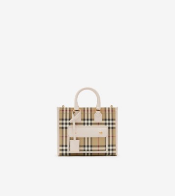 Mini Freya Tote in Vintage check/soap beige - Women, Technical, Cotton | Burberry® Official