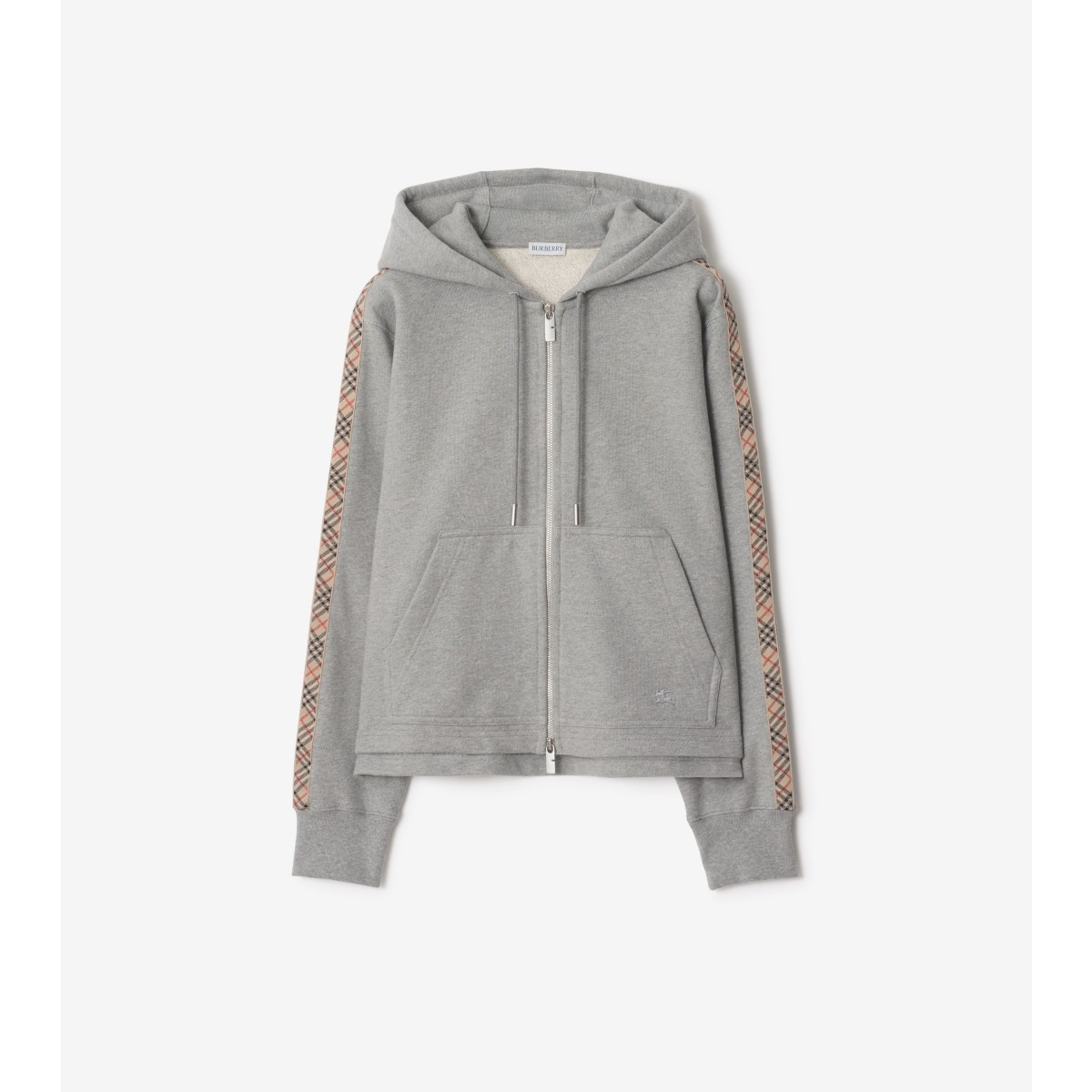  Check Trim Cotton Zip Hoodie