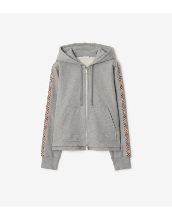 チェックトリム コットン ジップフーディー