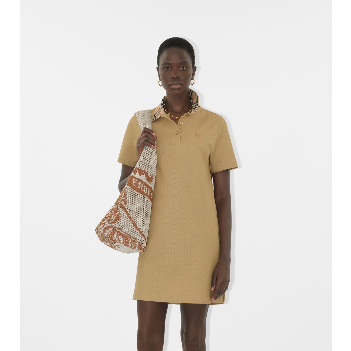  Check Collar Cotton Polo Shirt Dress