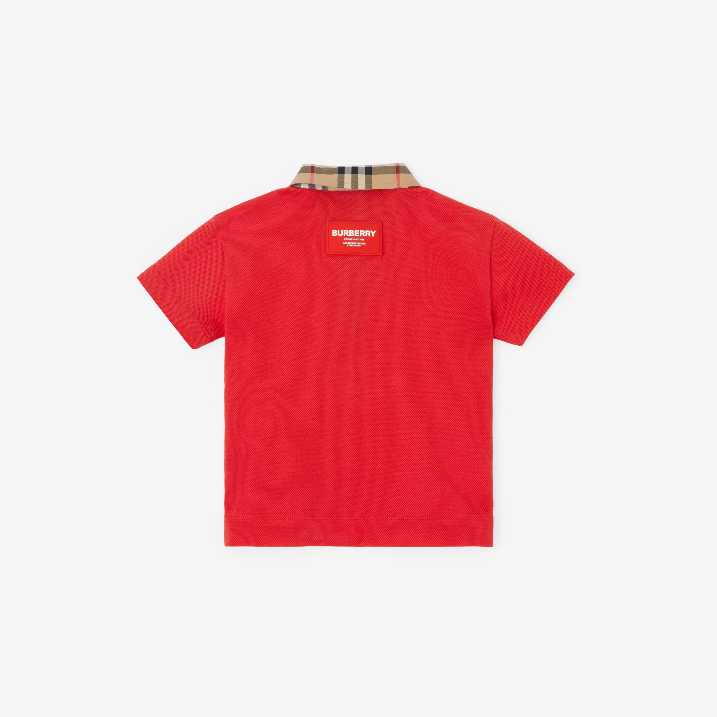 Camisa polo de algodão piquê com detalhe em Vintage Check (Vermelho Intenso) - Crianças | Burberry® oficial - 2