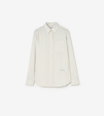 Classic Fit Striped Silk Cotton Shirt in Seashell white/hazy blue - Women | Burberry® Official